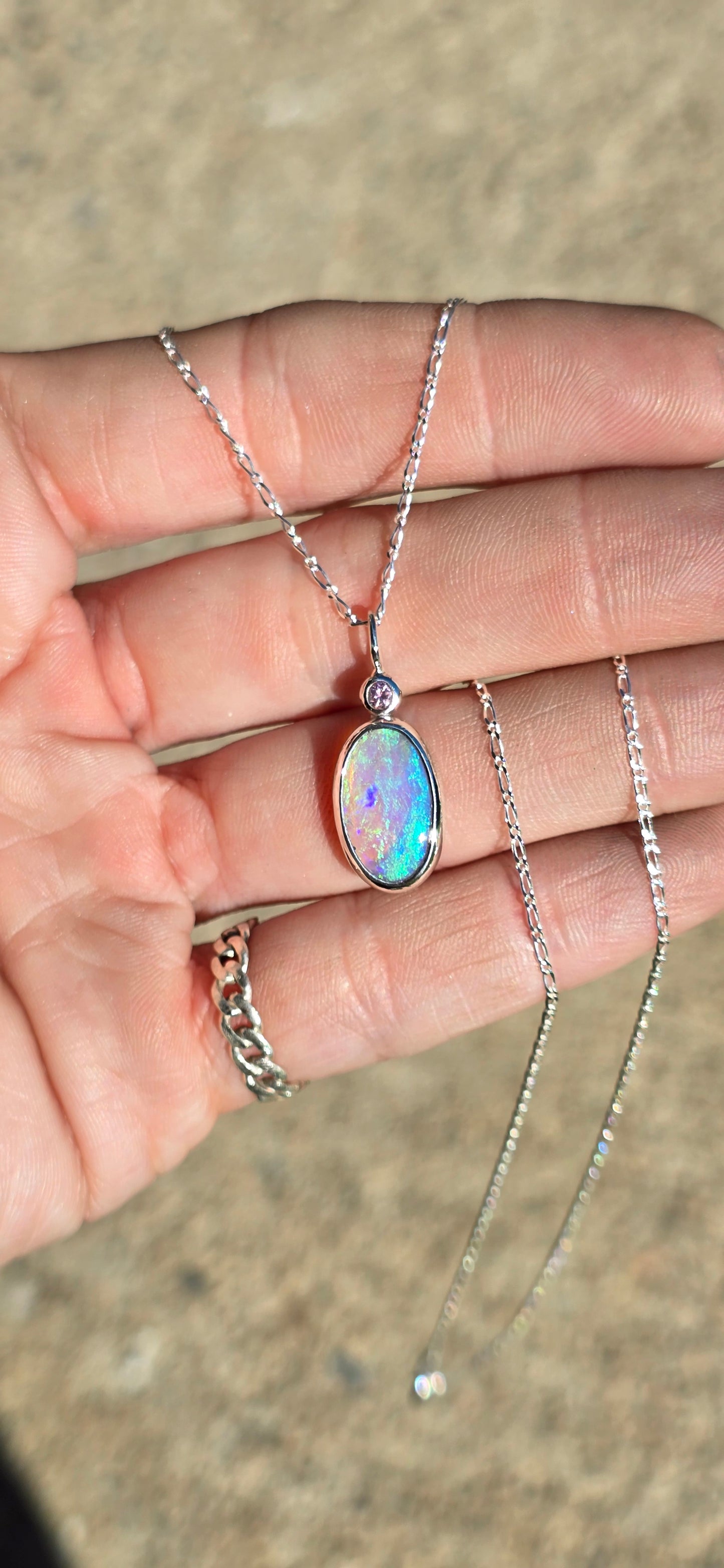 Australian Opal Pink Sapphire Necklace