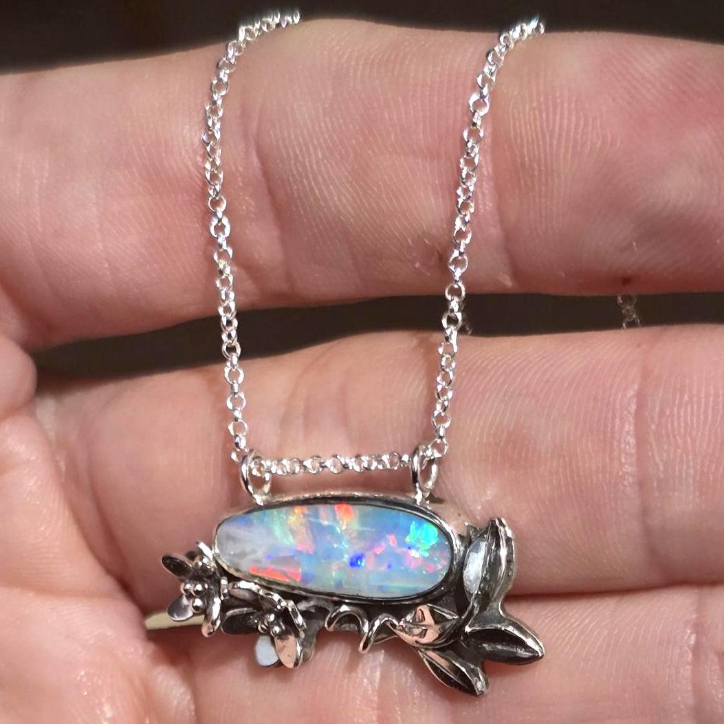 **Flaw Floral Australian Opal Necklace