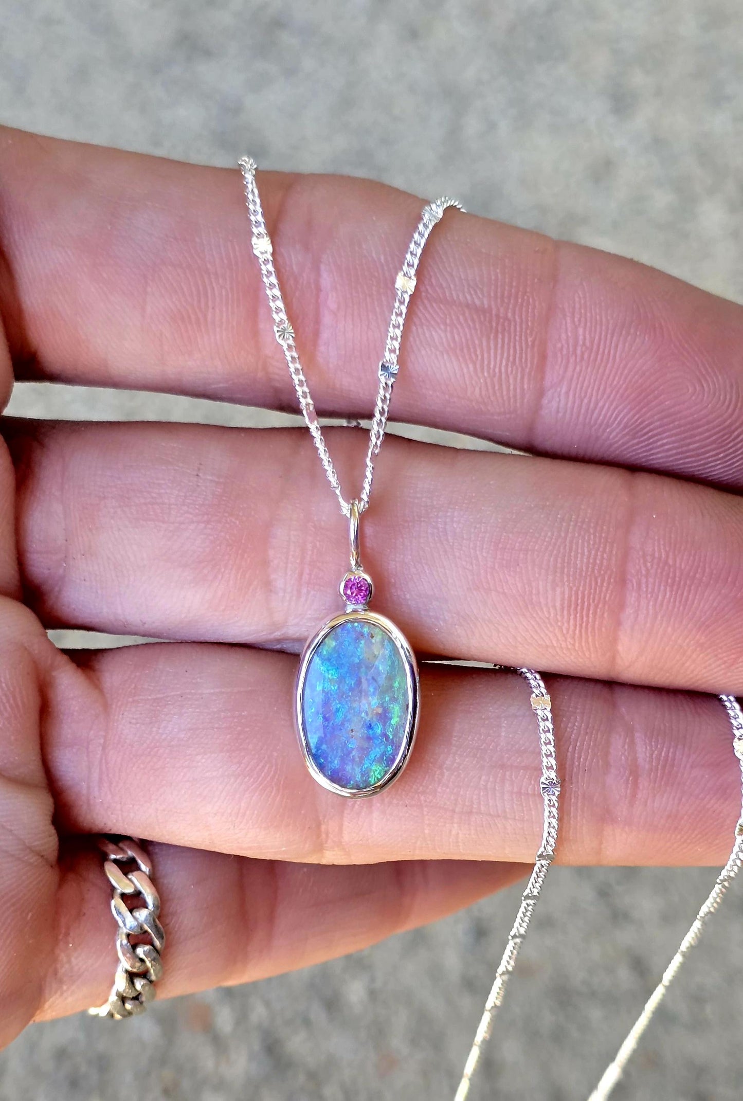 Pipe Opal Pink Sapphire Necklace