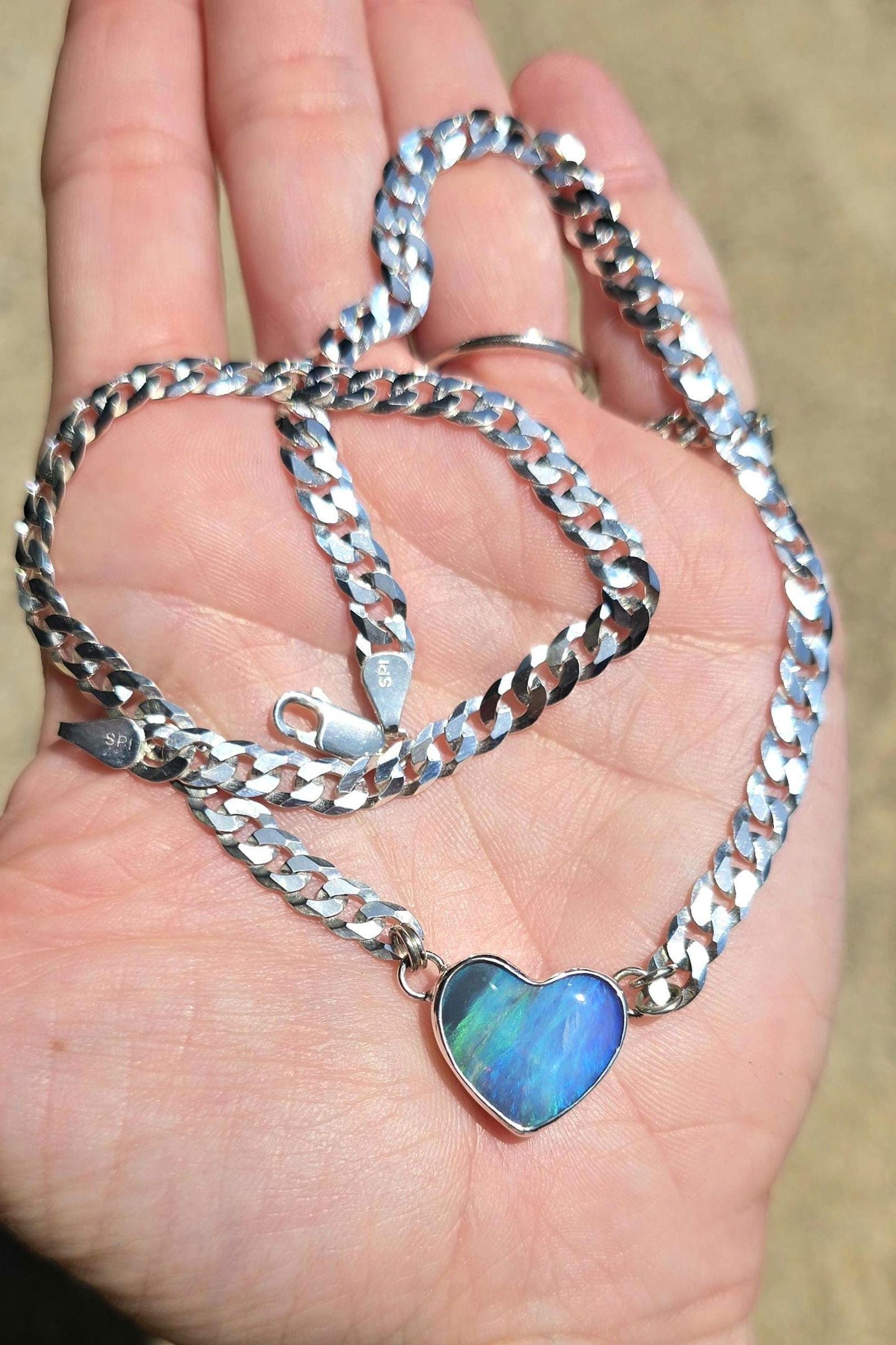 Opal Heart Curb Chain Necklace**flaw