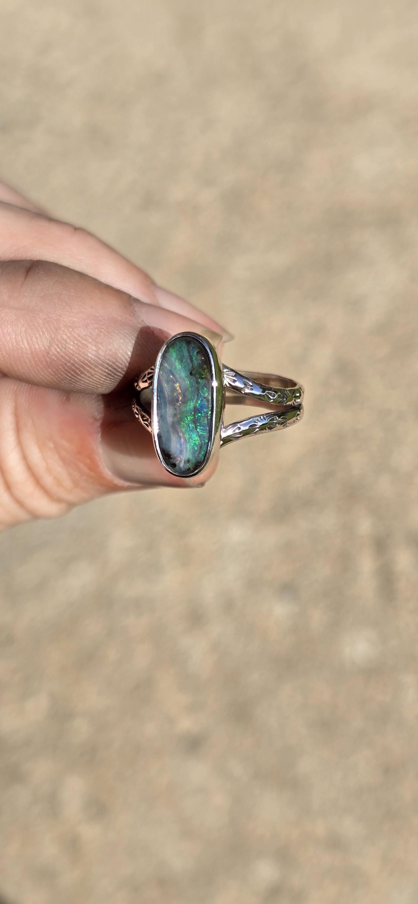 Boulder Opal Stamped Ring size 7