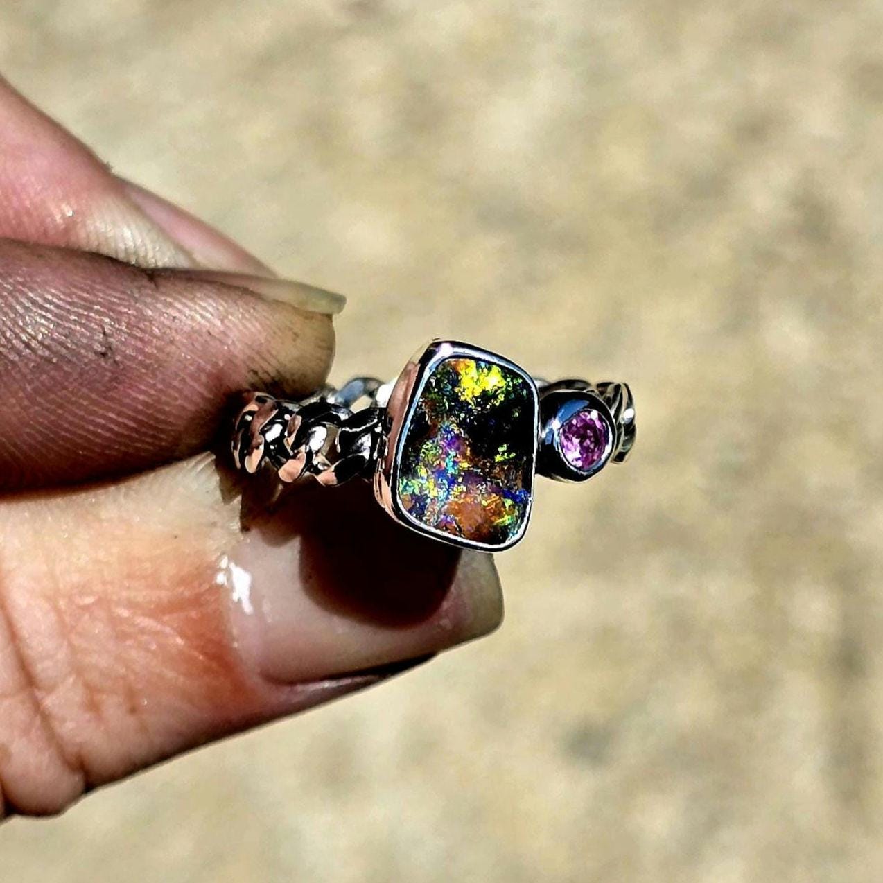 Boulder Opal Pink Sapphire Ring