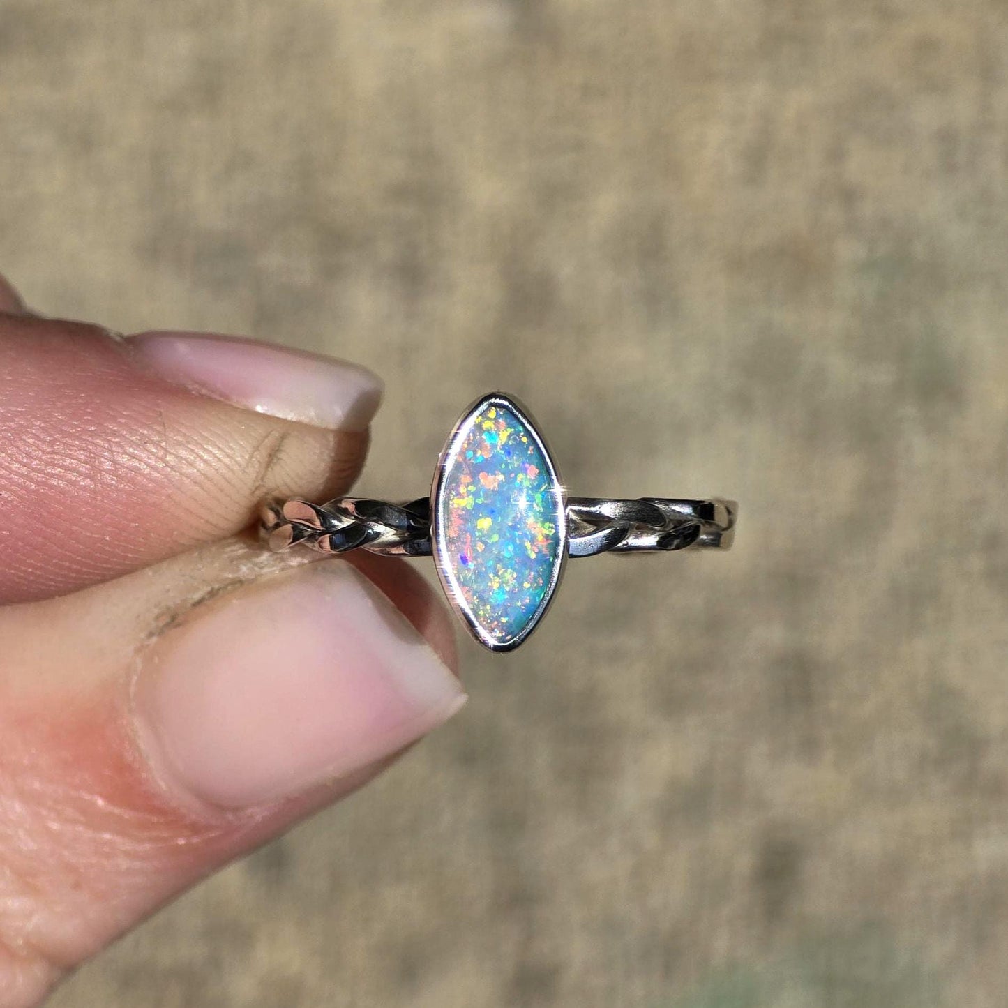 Crystal Opal Braided Ring size 6