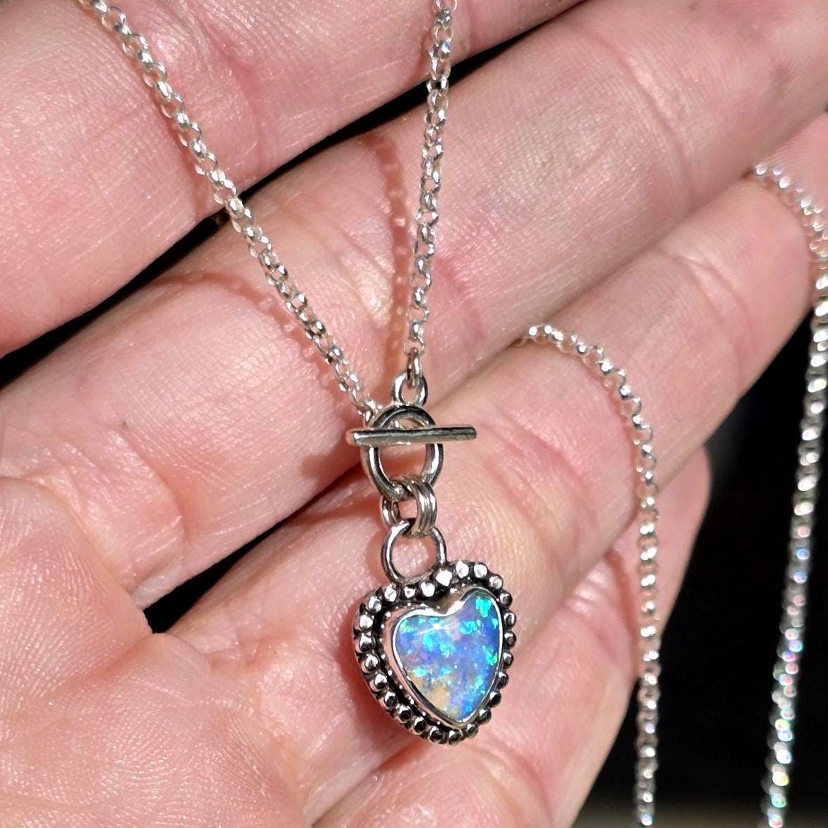 Opal Heart Tiny Toggle Necklace