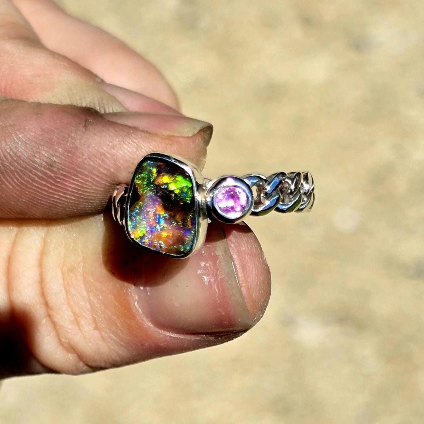 Boulder Opal Pink Sapphire Ring