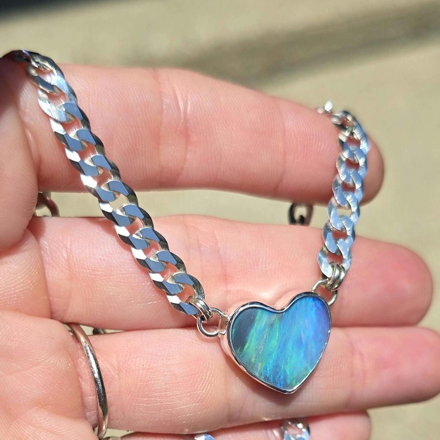 Opal Heart Curb Chain Necklace**flaw