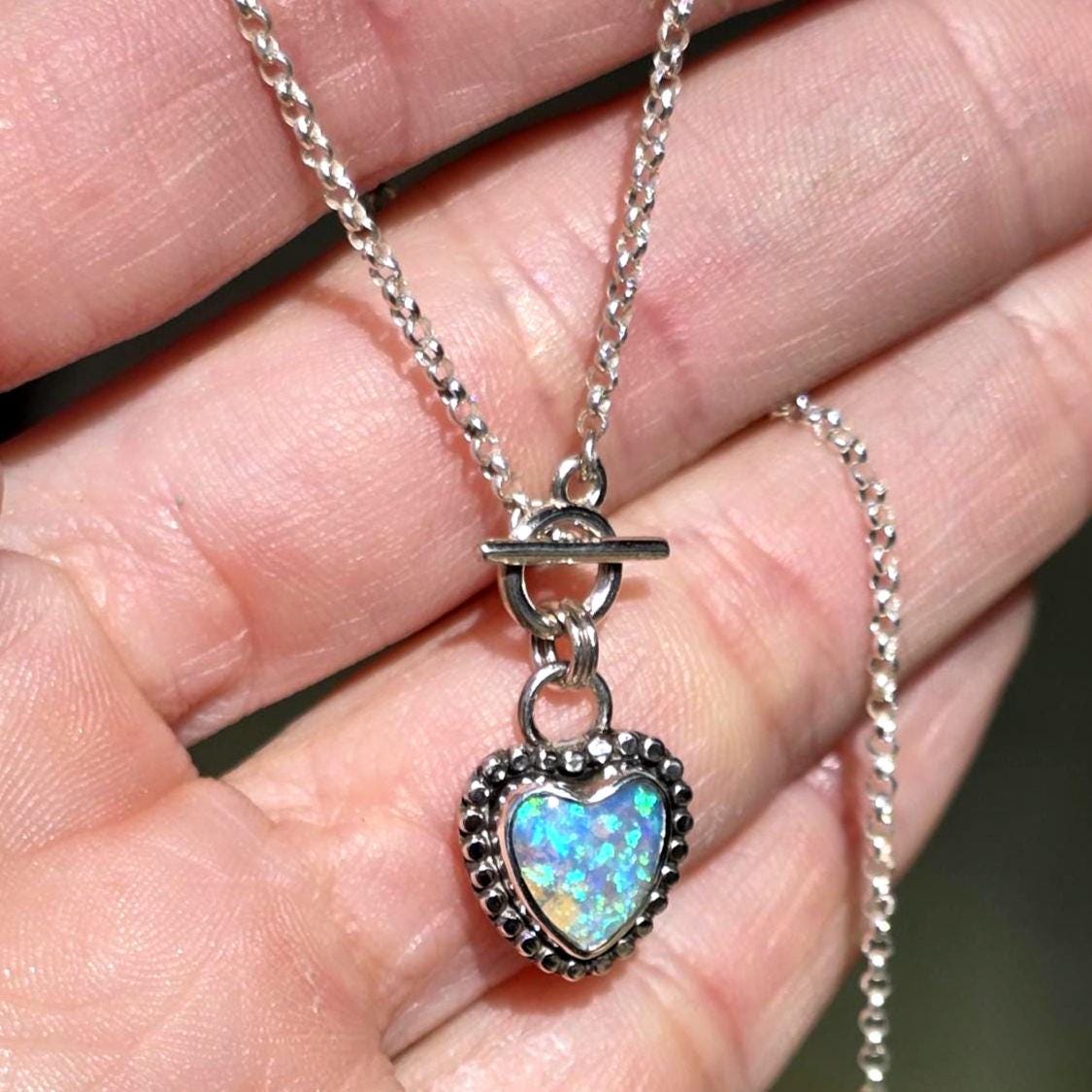 Opal Heart Tiny Toggle Necklace