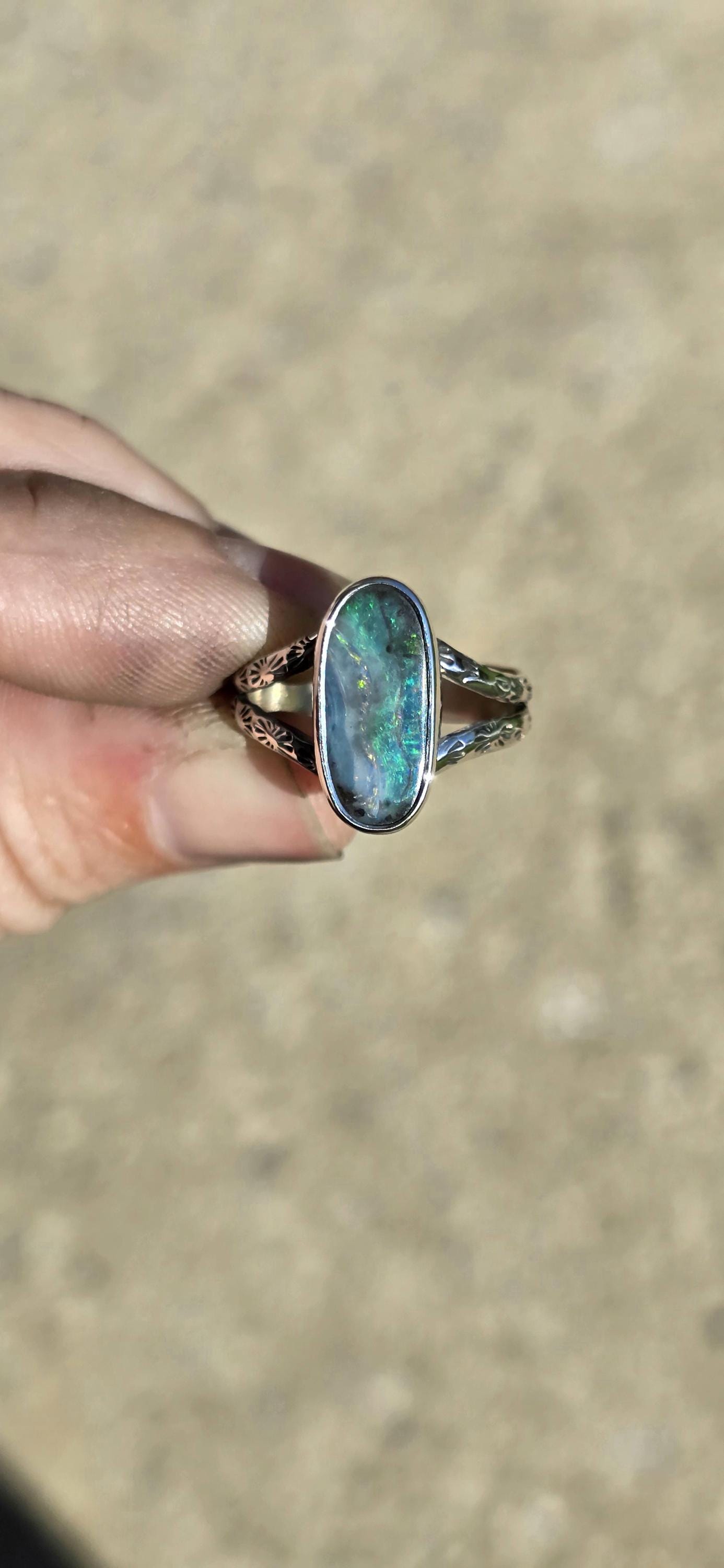 Boulder Opal Stamped Ring size 7