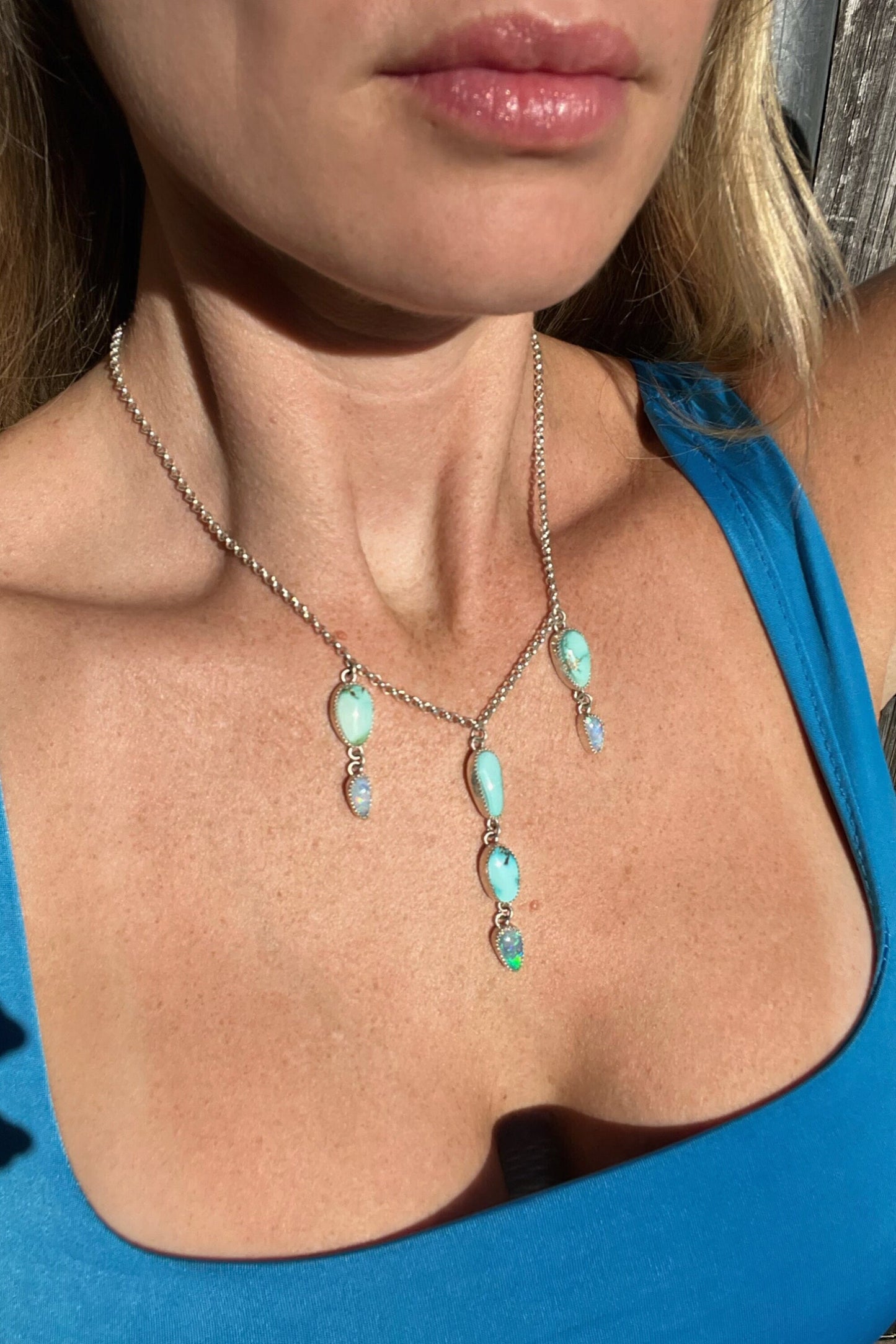 Carico Lake turquoise and coober Pedy Opal Drip necklace