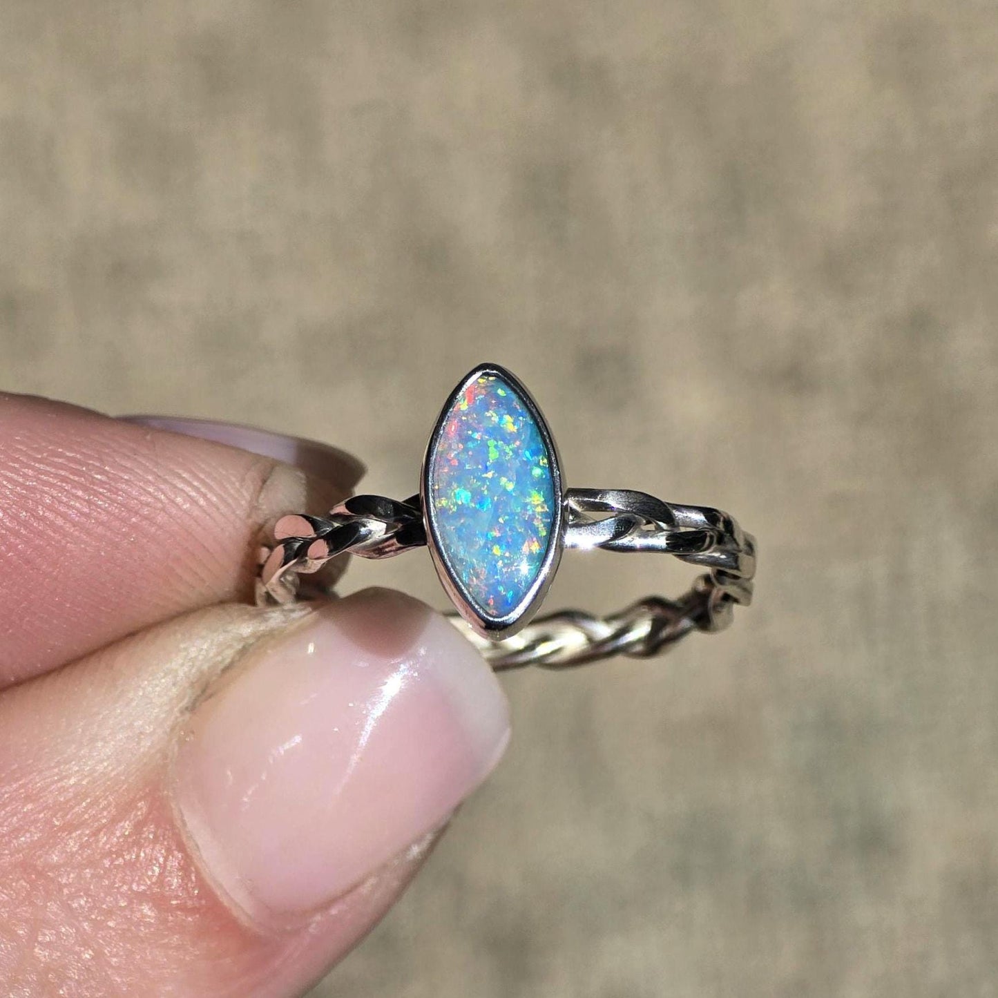 Crystal Opal Braided Ring size 6