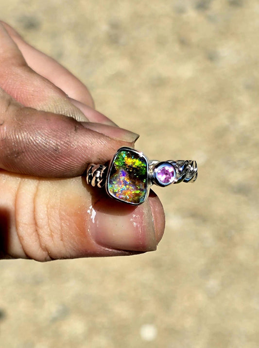 Boulder Opal Pink Sapphire Ring