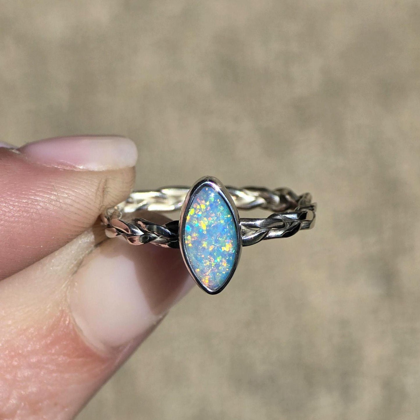 Crystal Opal Braided Ring size 6