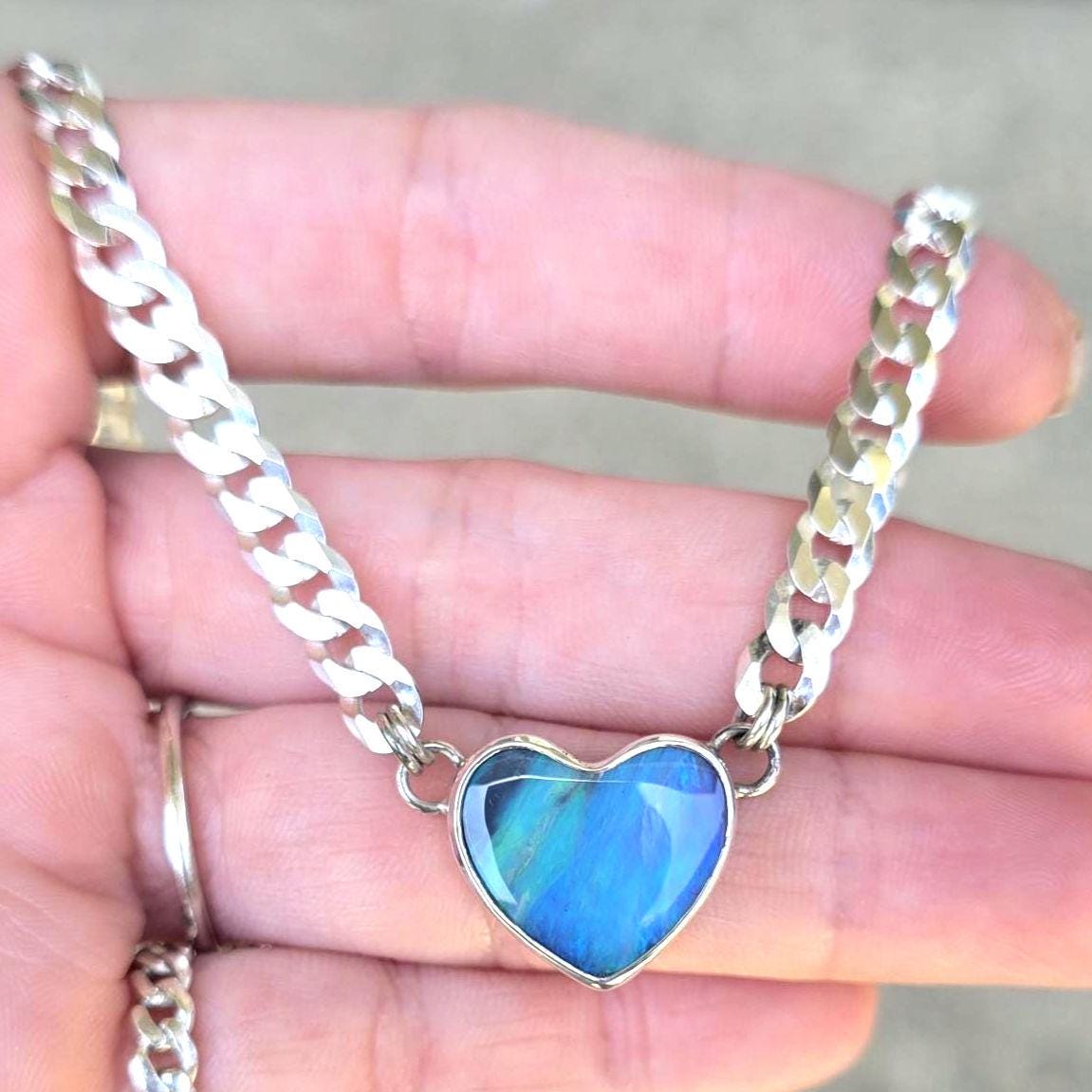 Opal Heart Curb Chain Necklace**flaw