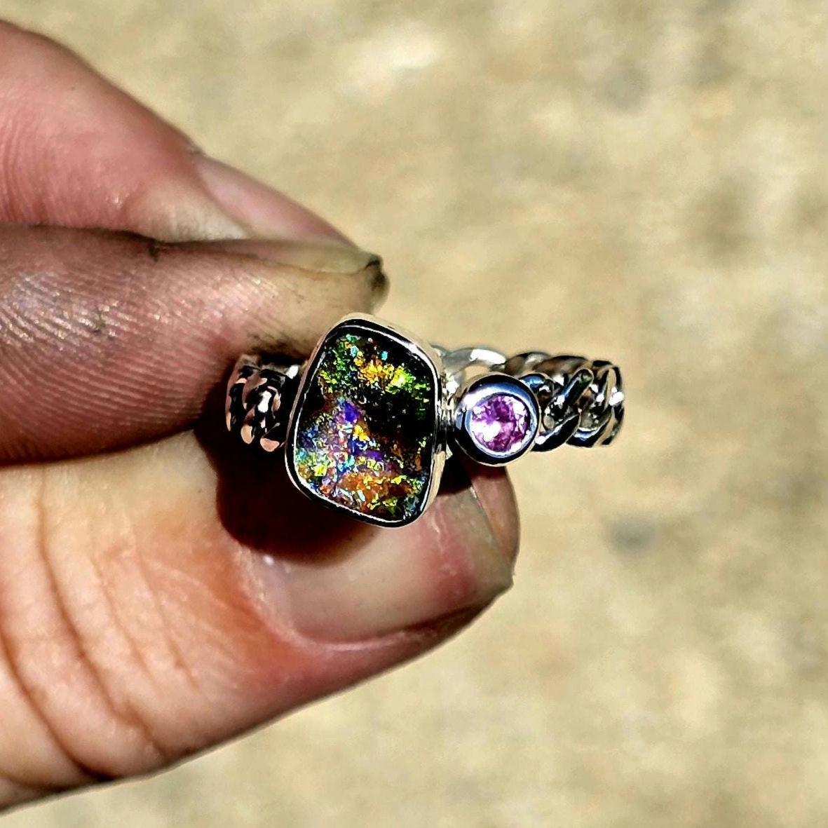 Boulder Opal Pink Sapphire Ring