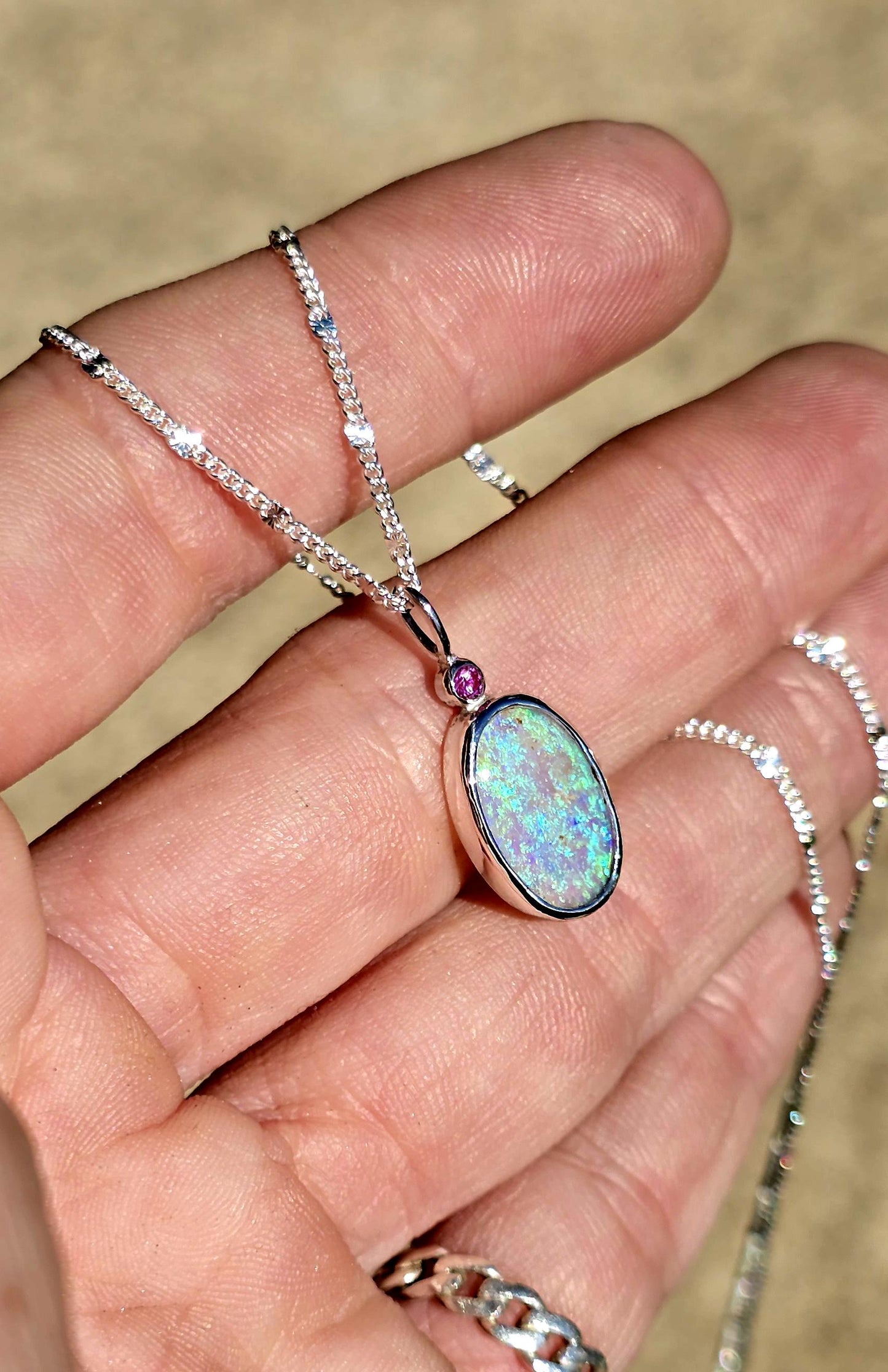 Pipe Opal Pink Sapphire Necklace