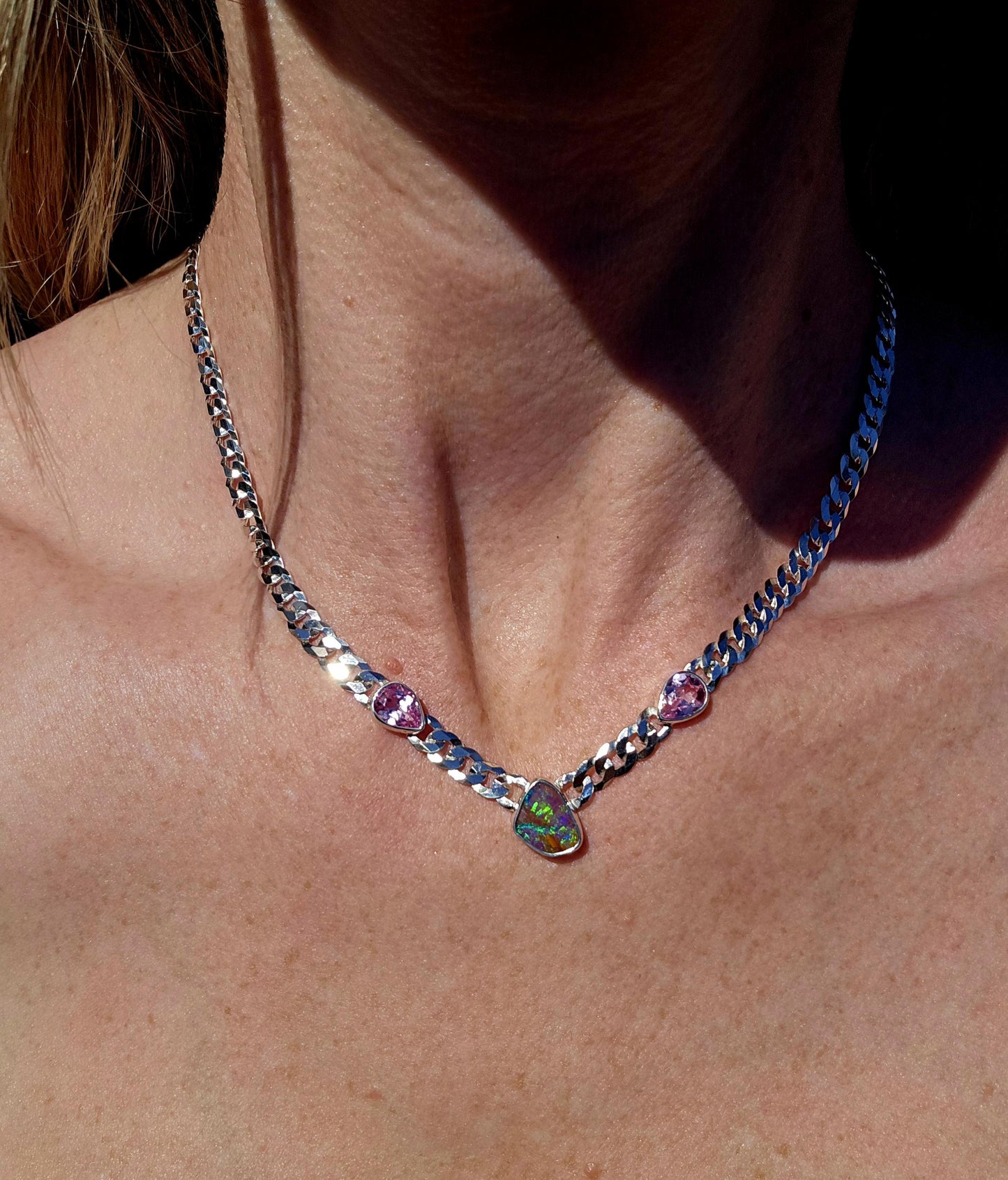 Pink Pipe Opal Morganite Necklace