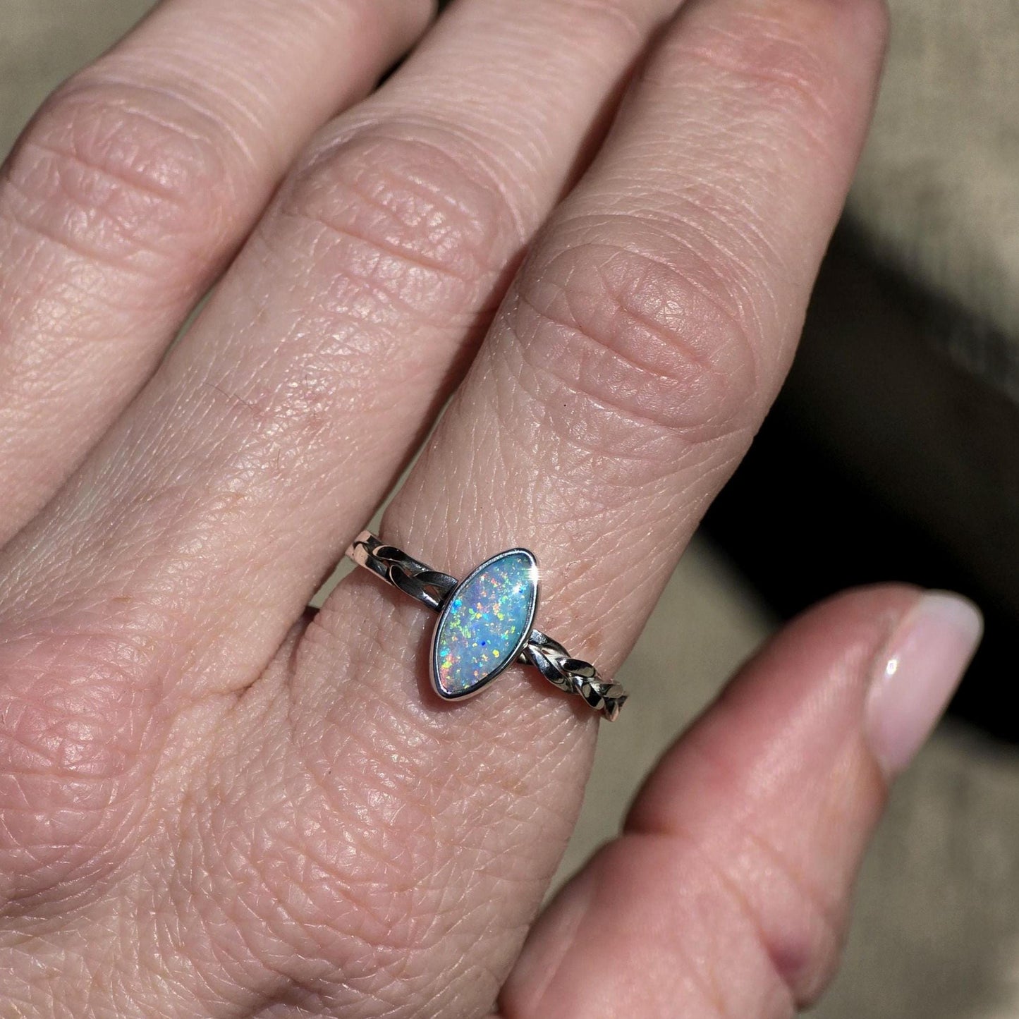 Crystal Opal Braided Ring size 6