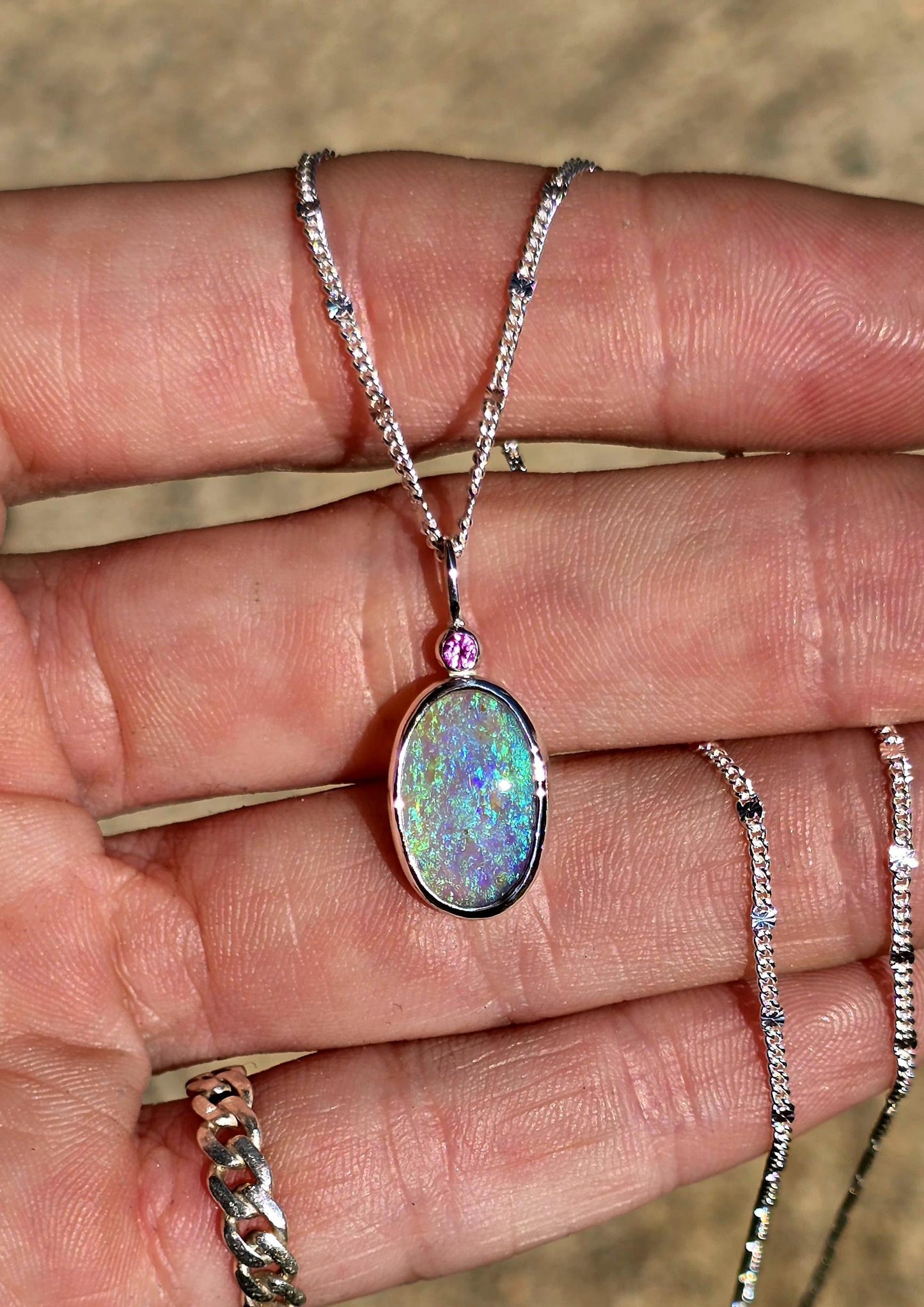 Pipe Opal Pink Sapphire Necklace