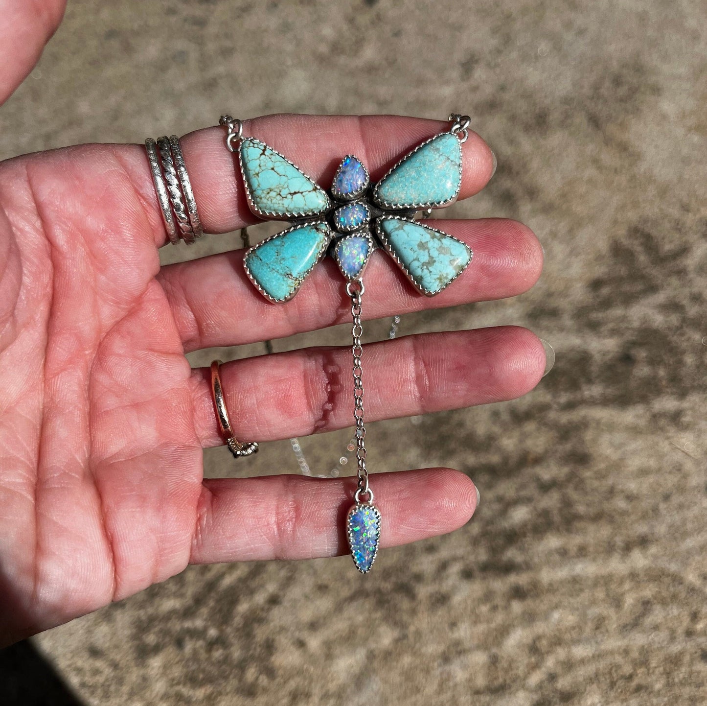 Turquoise and Opal Butterfly lariat