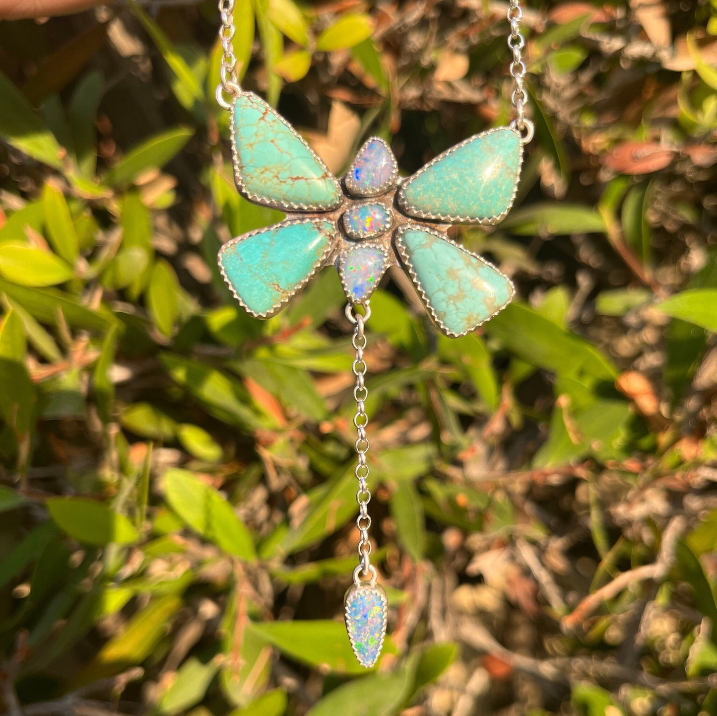 Turquoise and Opal Butterfly lariat