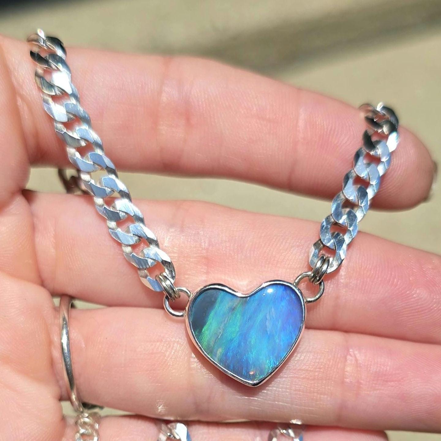 Opal Heart Curb Chain Necklace**flaw