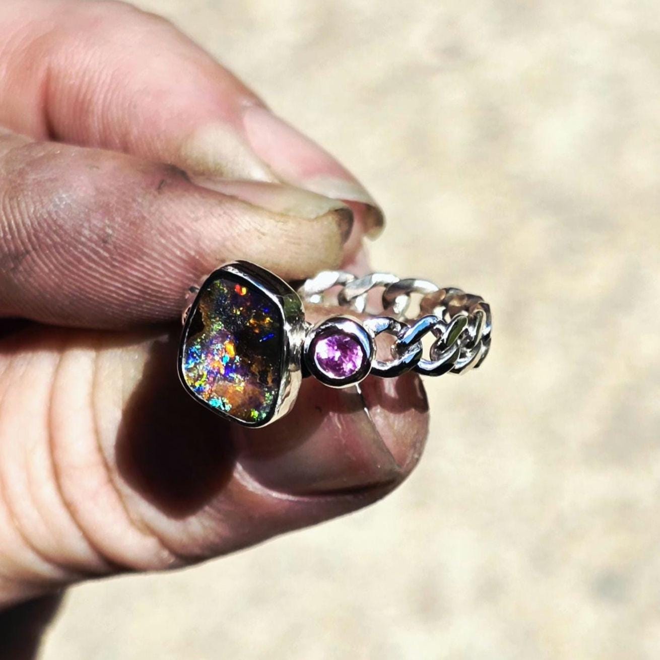 Boulder Opal Pink Sapphire Ring