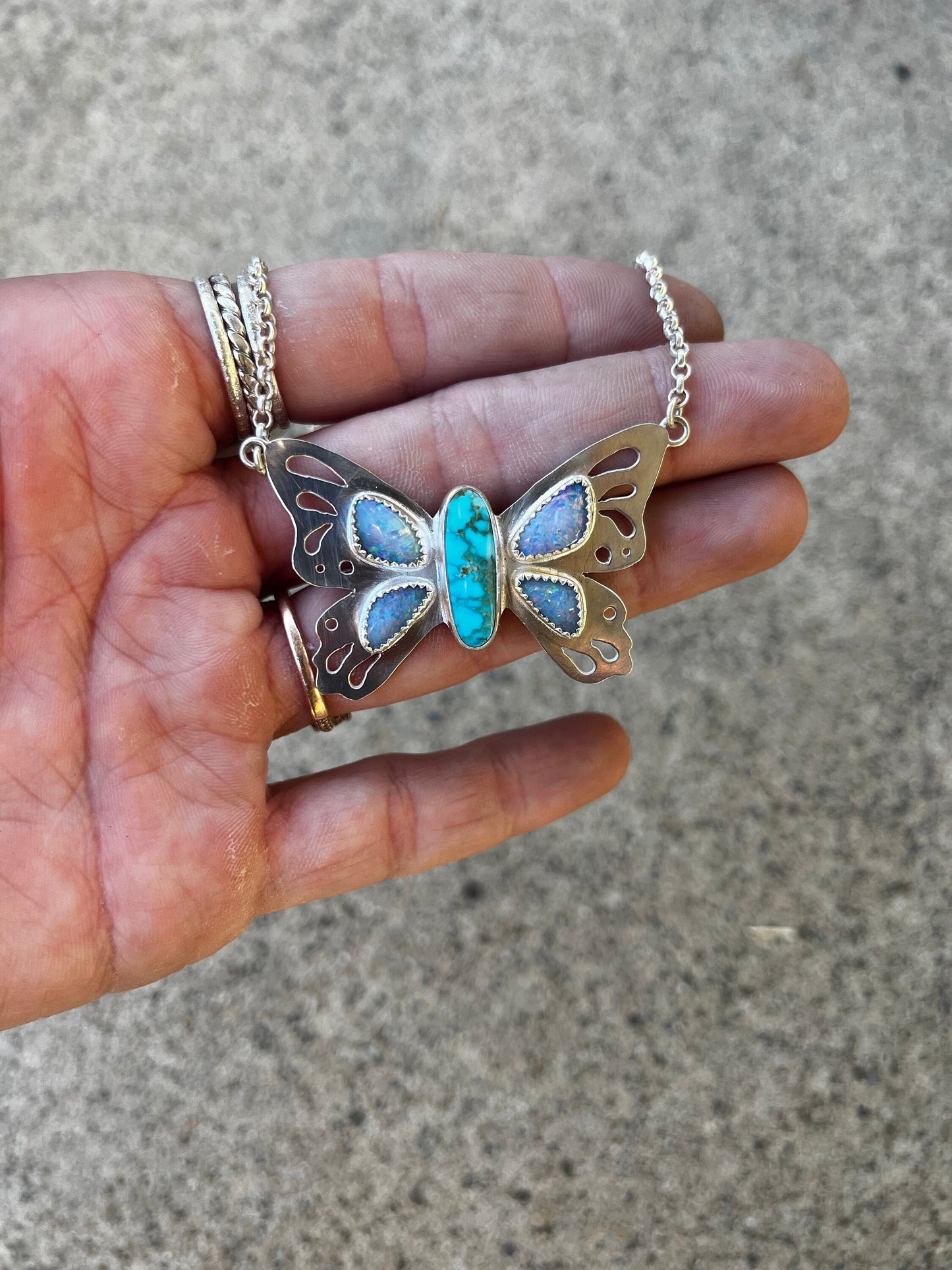 Coober Pedy Opal and Kingman turquoise butterfly