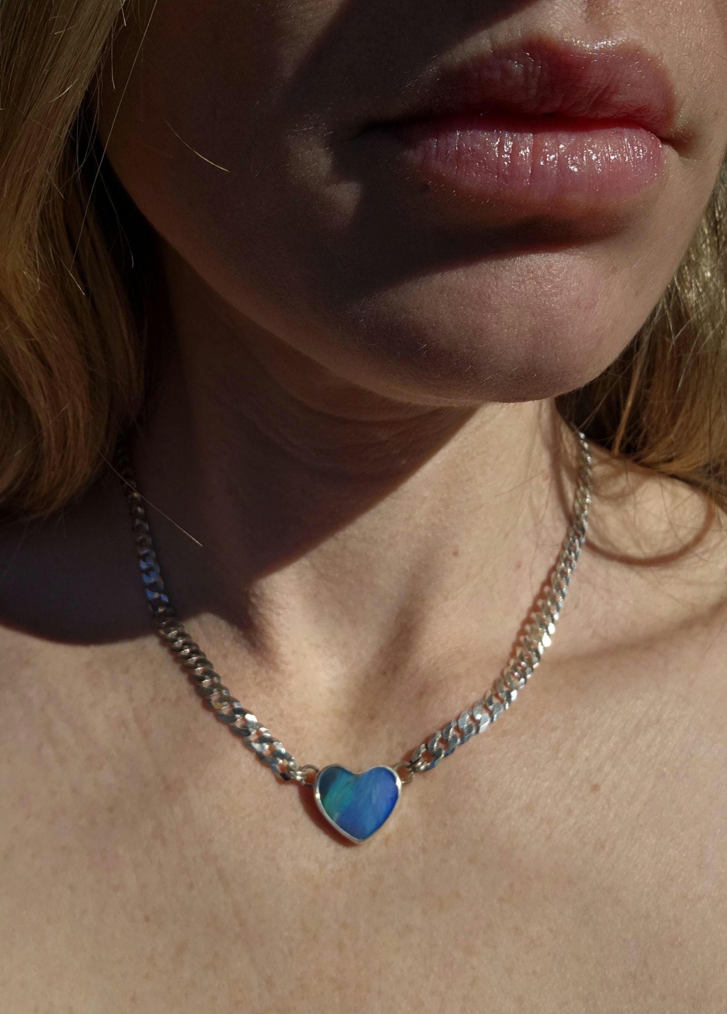 Opal Heart Curb Chain Necklace**flaw