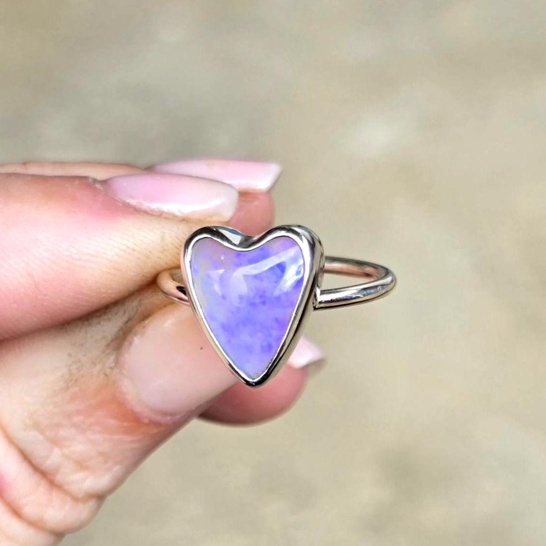 Purple Opal Heart Ring size 6