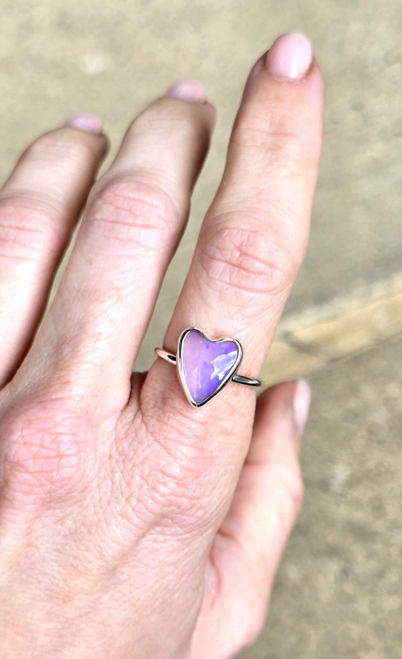Purple Opal Heart Ring size 6