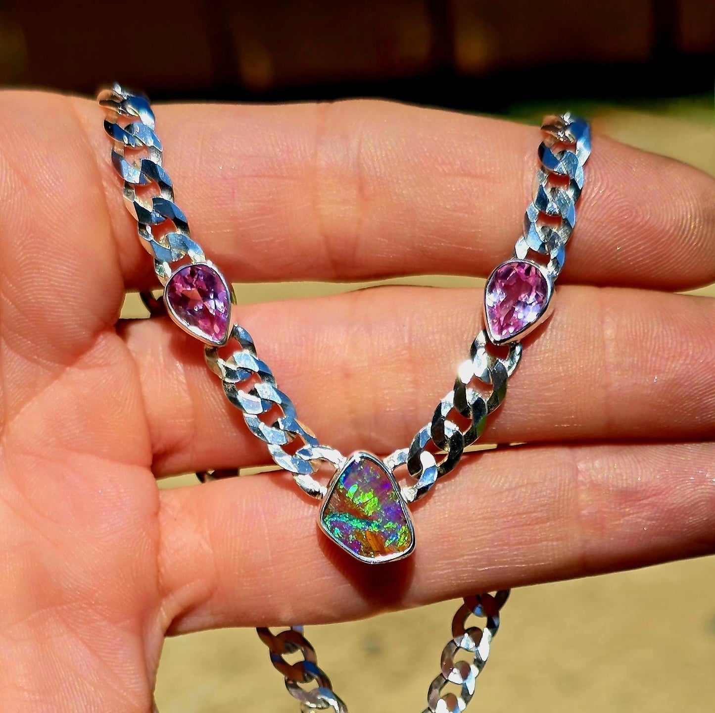 Pink Pipe Opal Morganite Necklace