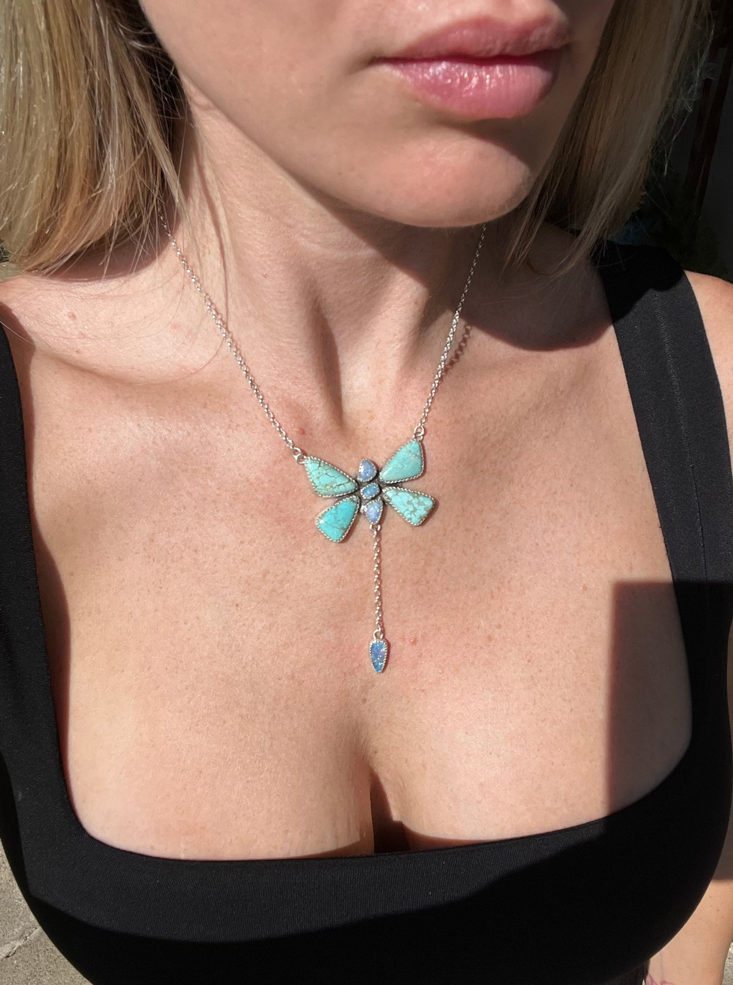 Turquoise and Opal Butterfly lariat