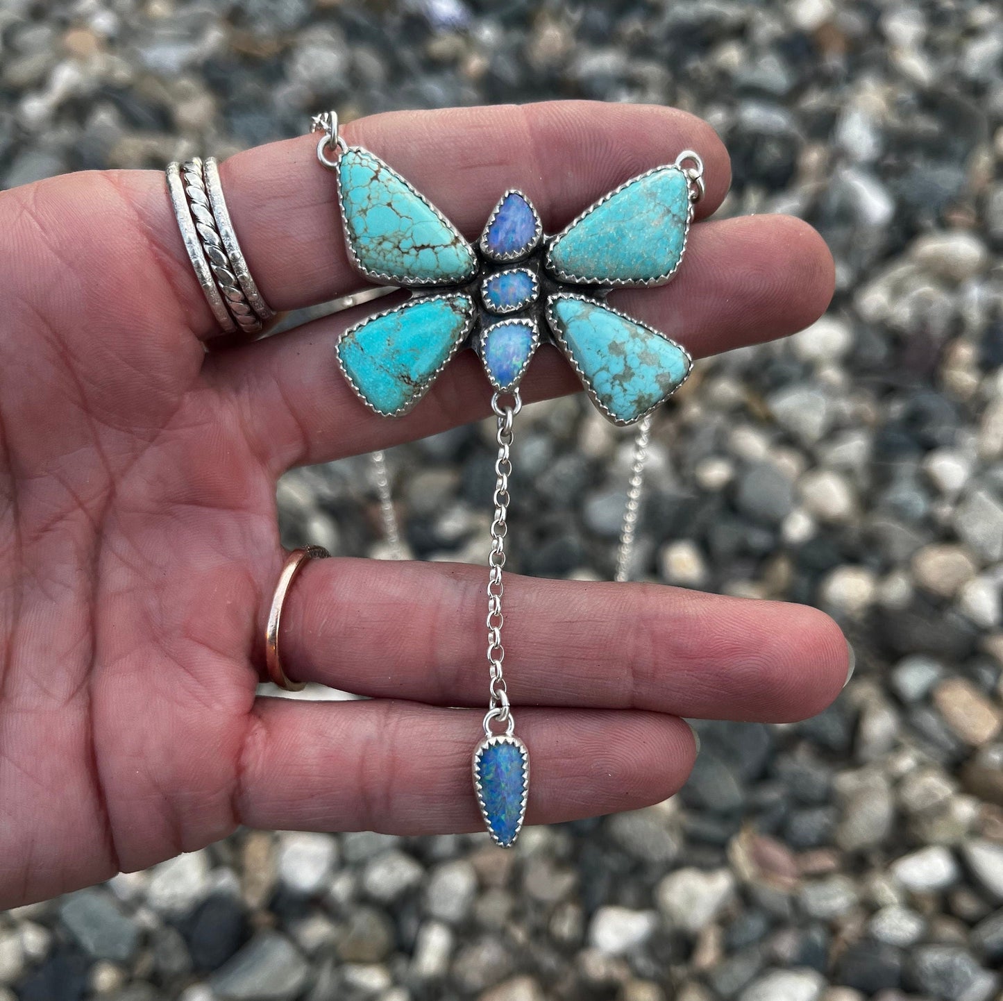 Turquoise and Opal Butterfly lariat