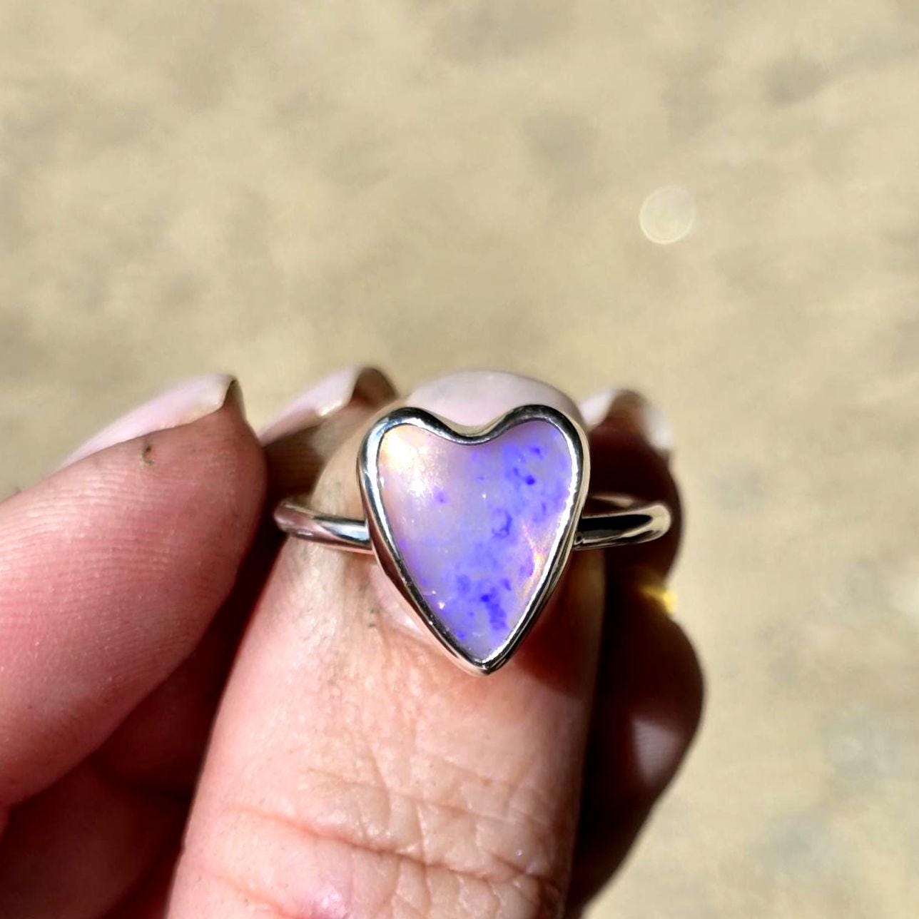 Purple Opal Heart Ring size 6