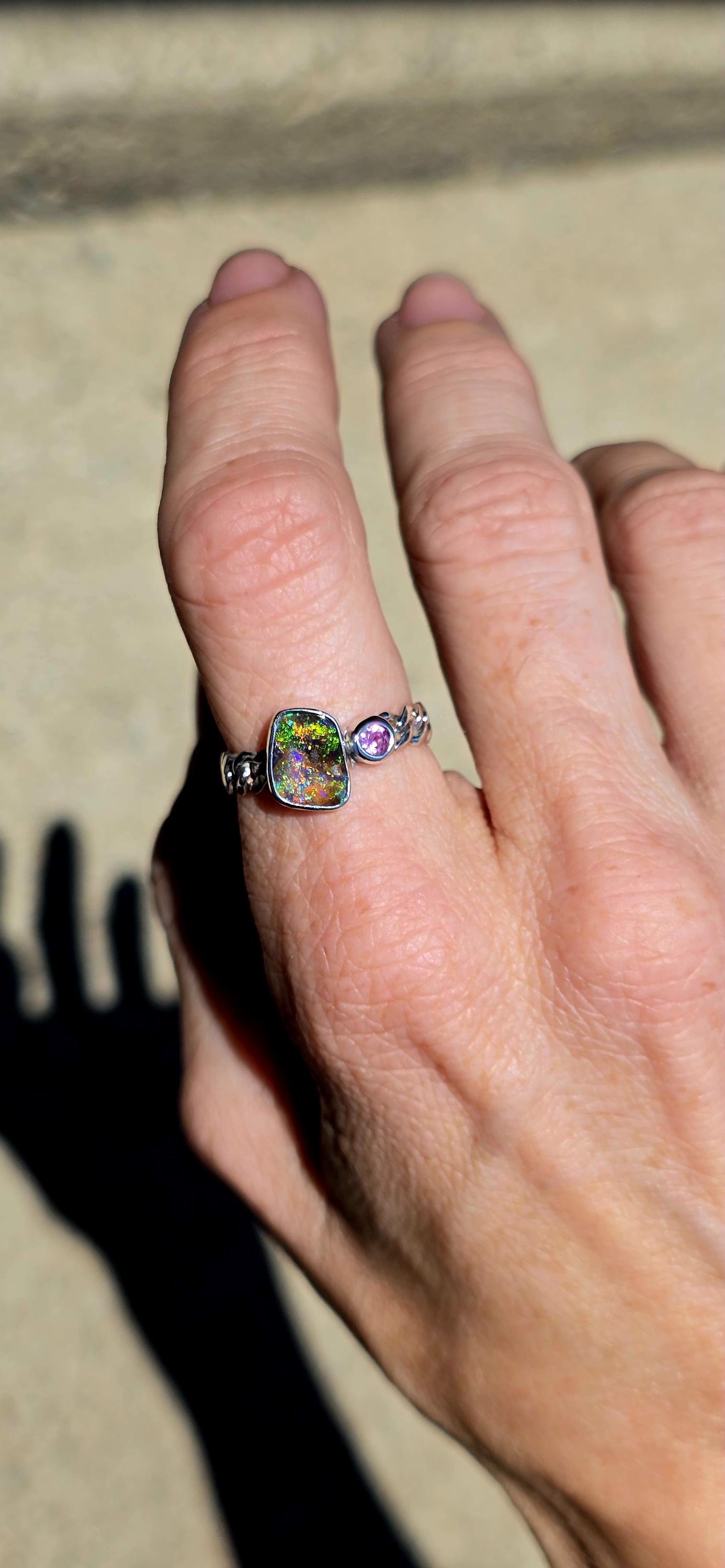 Boulder Opal Pink Sapphire Ring