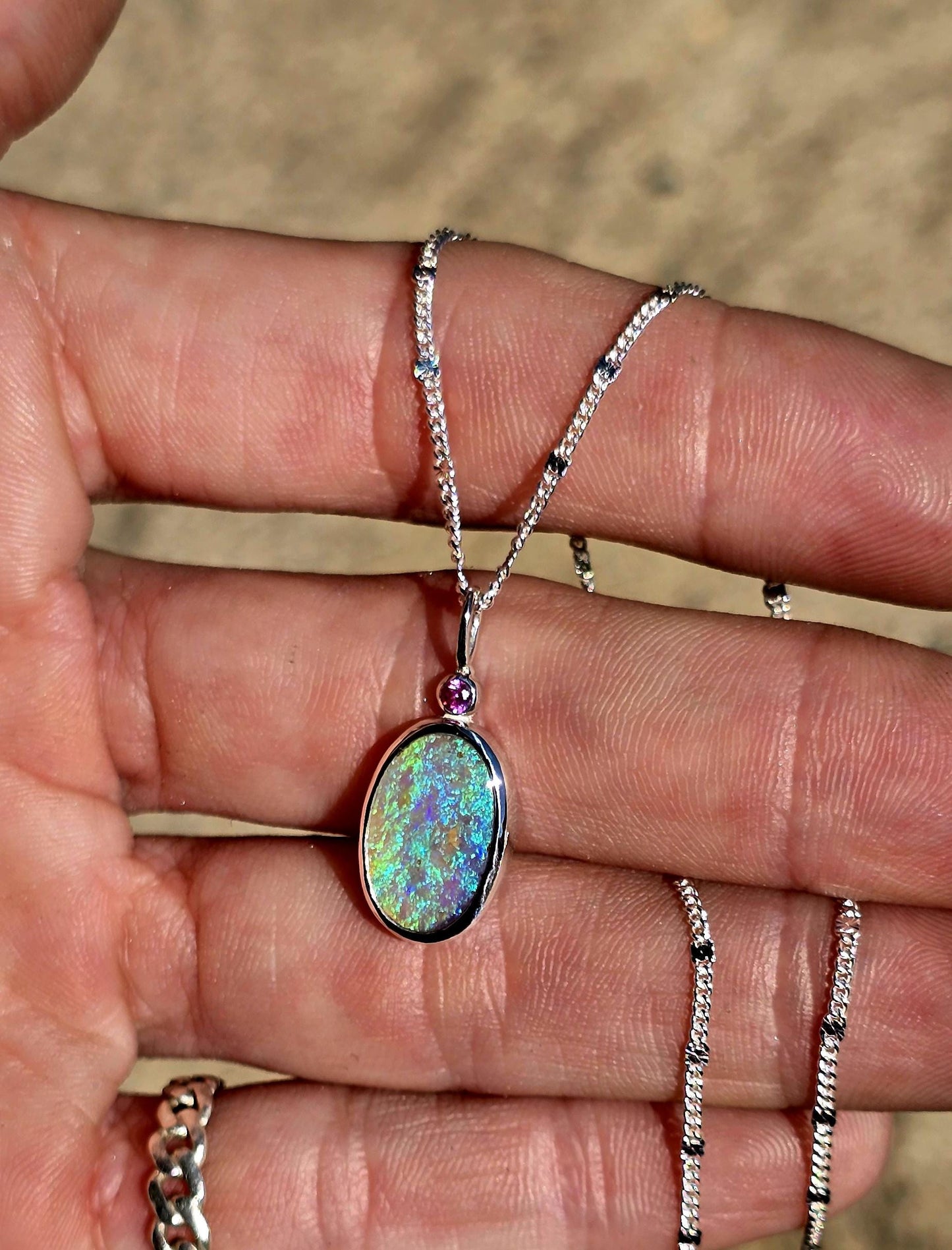Pipe Opal Pink Sapphire Necklace