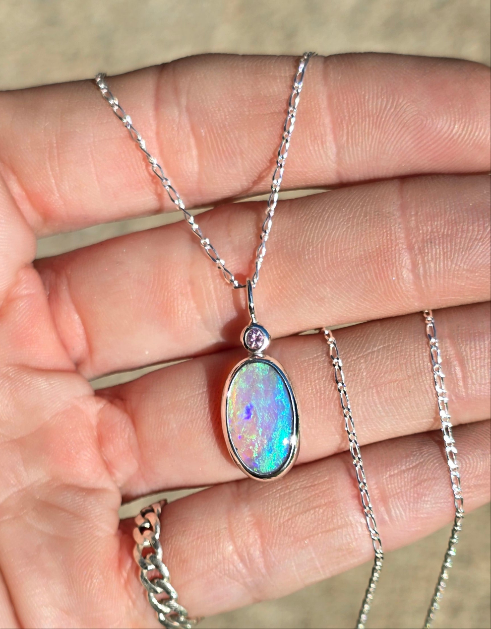 Australian Opal Pink Sapphire Necklace