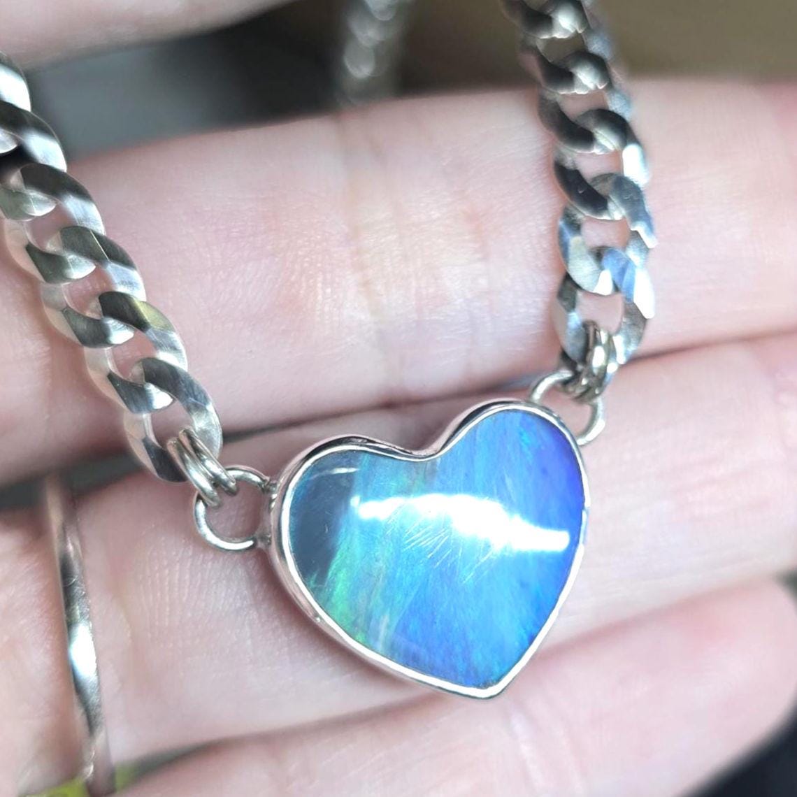 Opal Heart Curb Chain Necklace**flaw