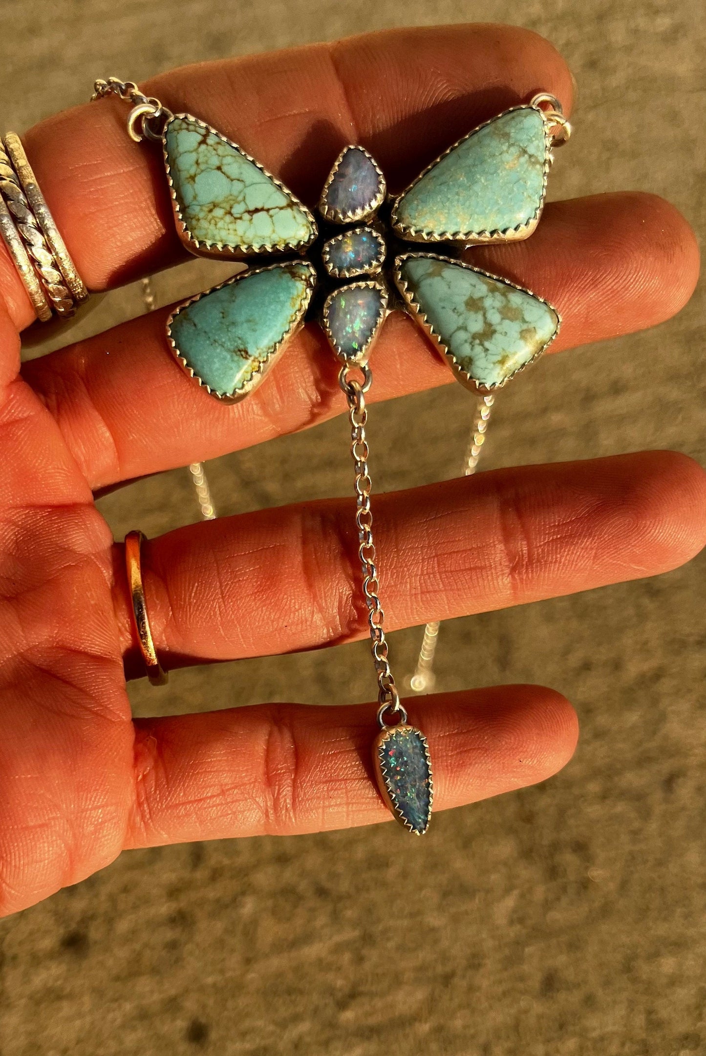 Turquoise and Opal Butterfly lariat