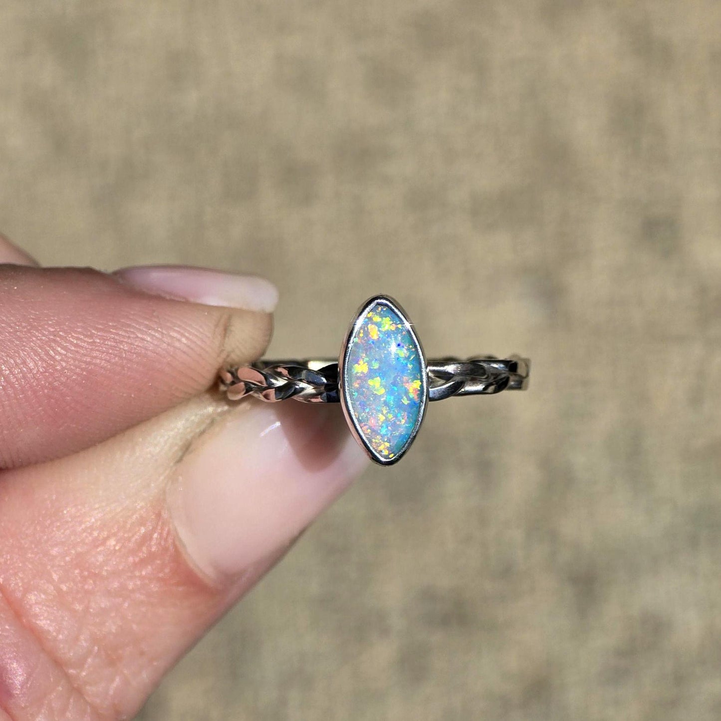 Crystal Opal Braided Ring size 6