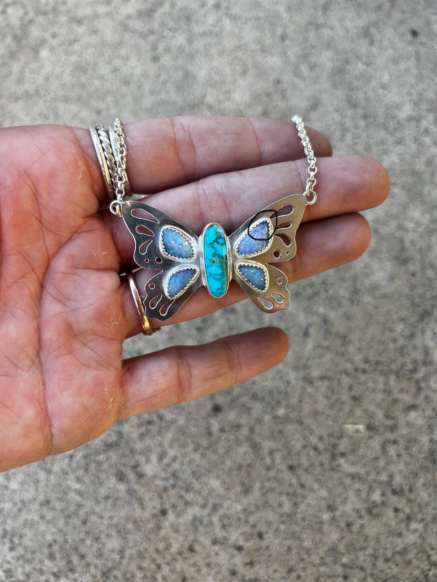 Coober Pedy Opal and Kingman turquoise butterfly