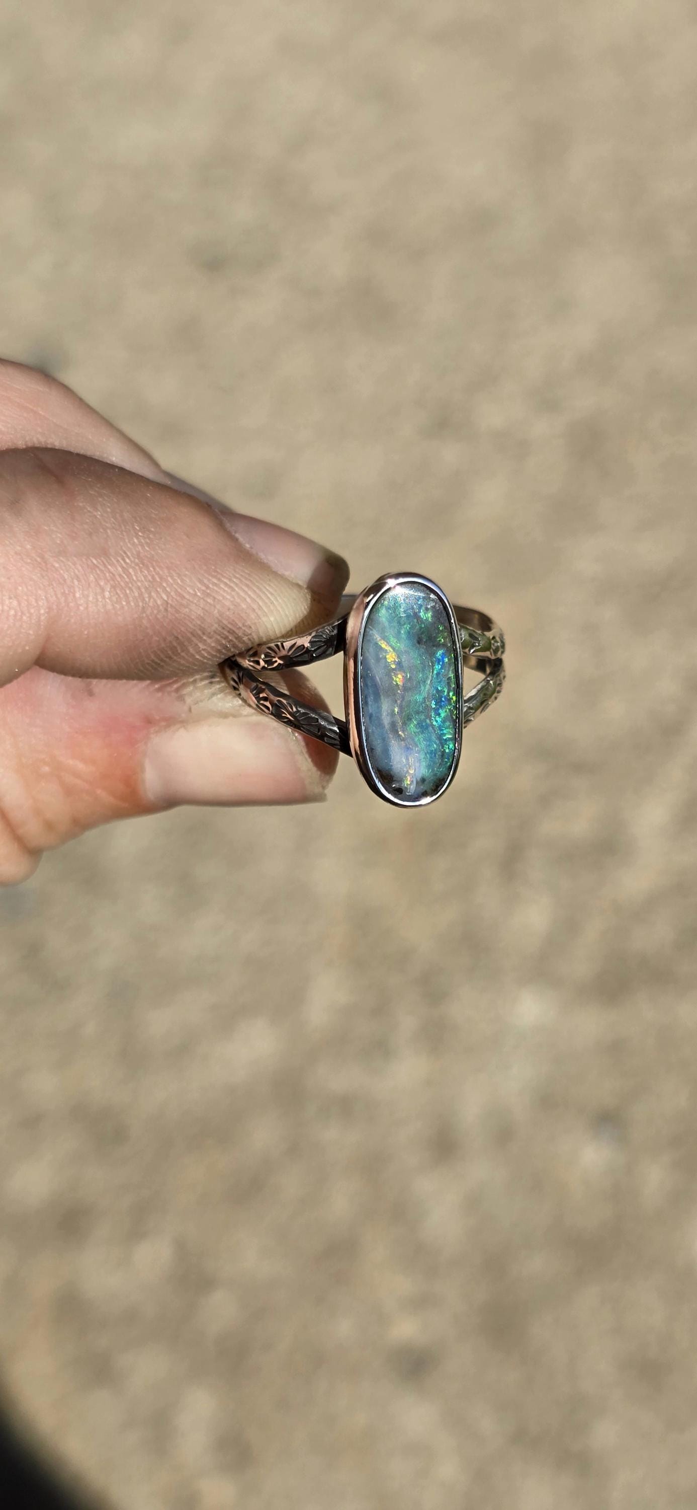 Boulder Opal Stamped Ring size 7