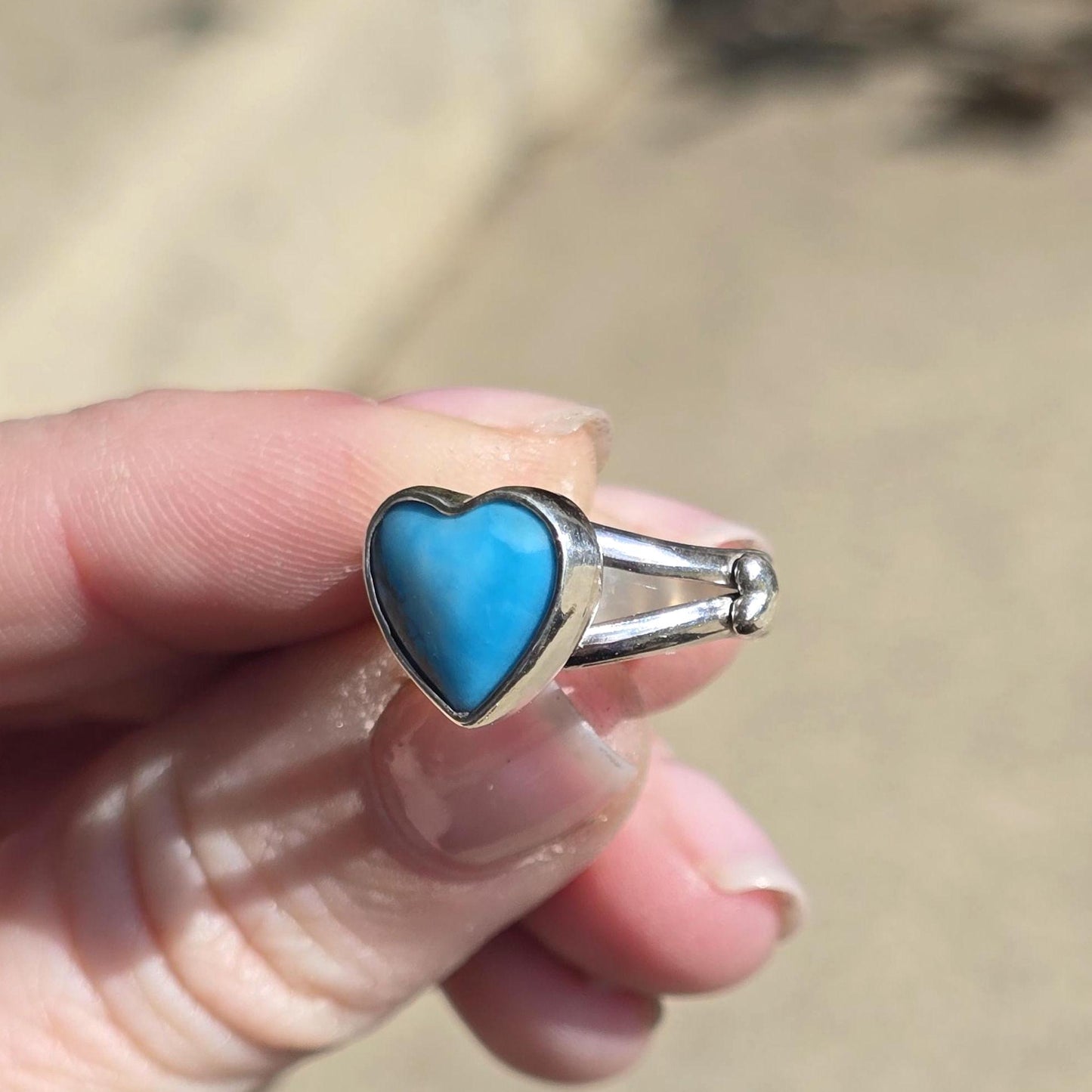 Kingmam Turquoise Heart Ring size 5