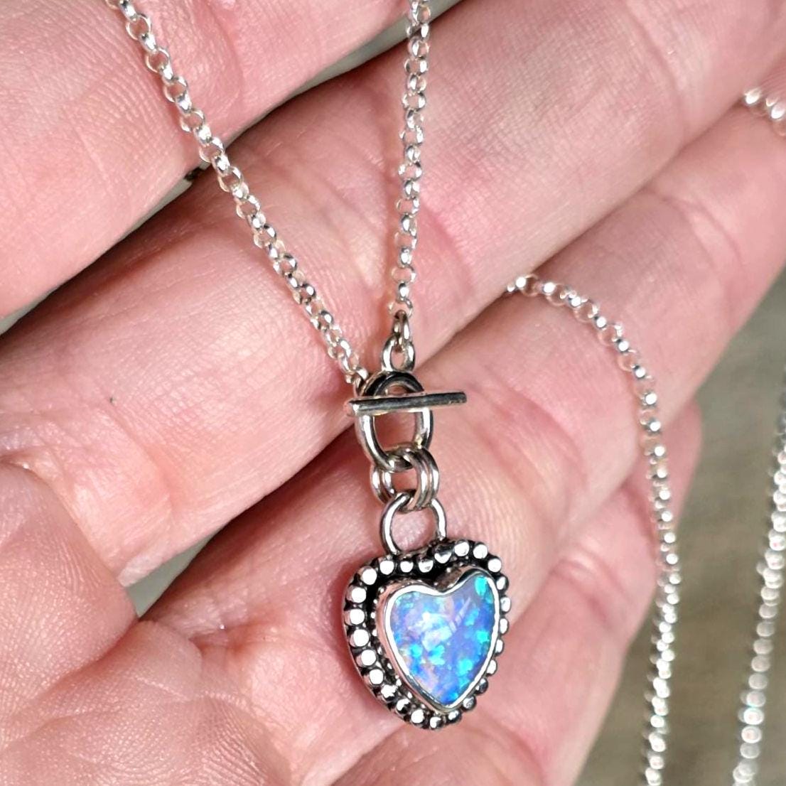 Opal Heart Tiny Toggle Necklace
