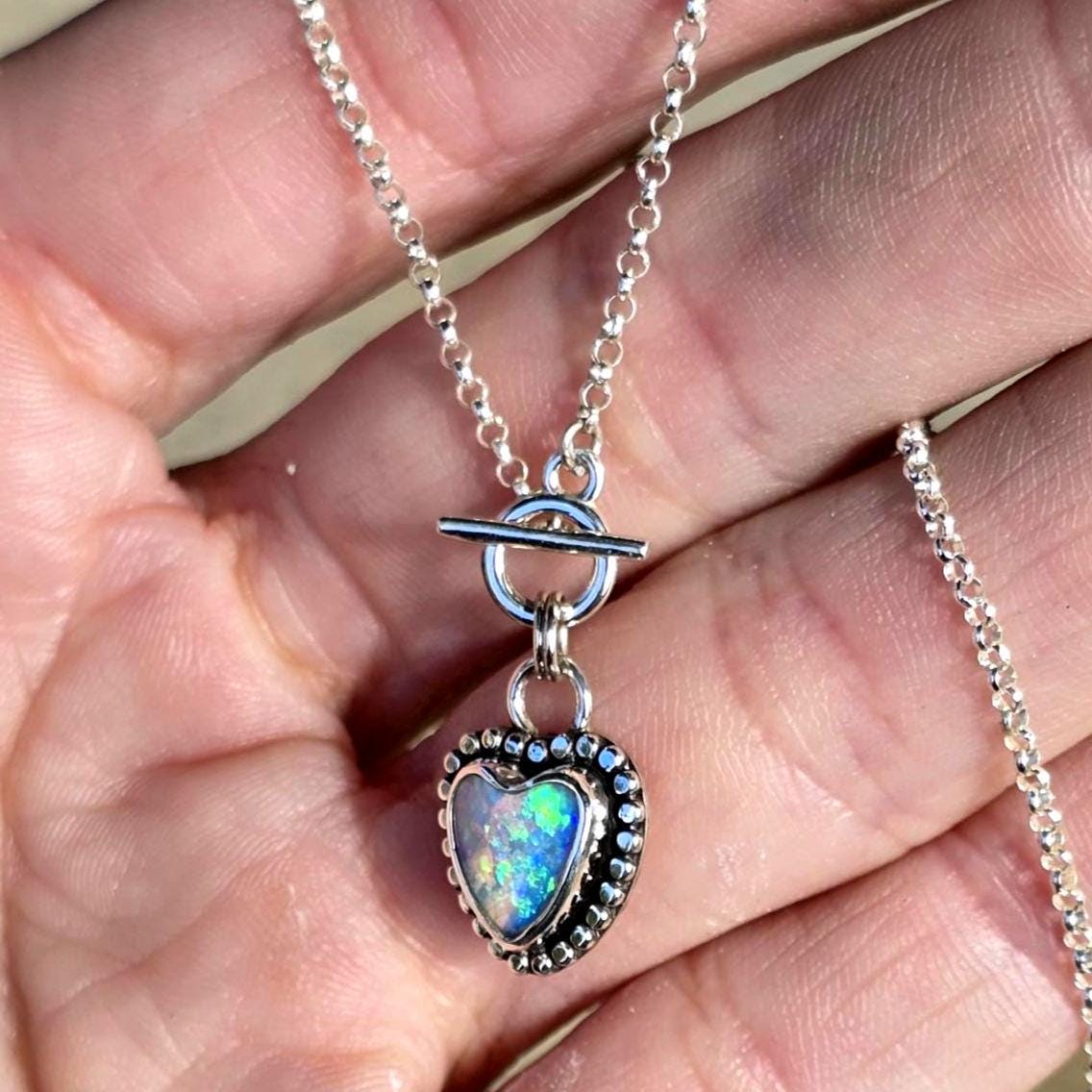 Opal Heart Tiny Toggle Necklace