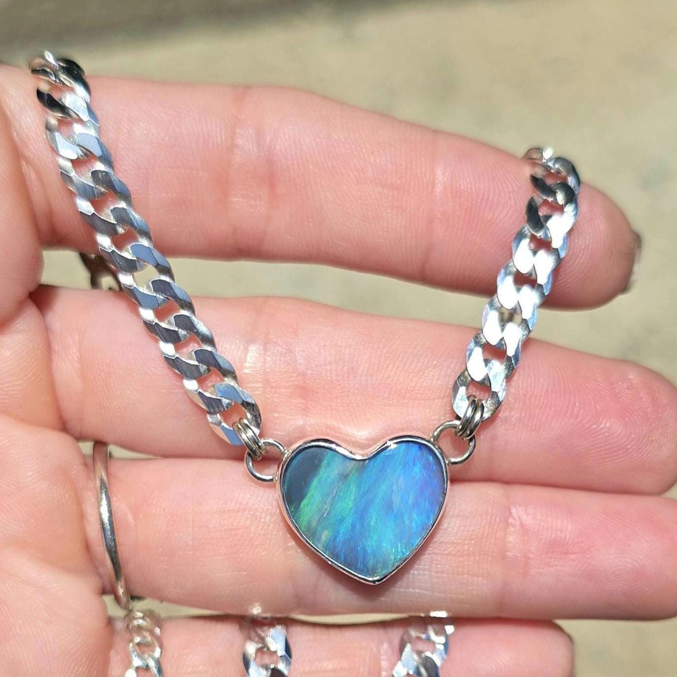 Opal Heart Curb Chain Necklace**flaw