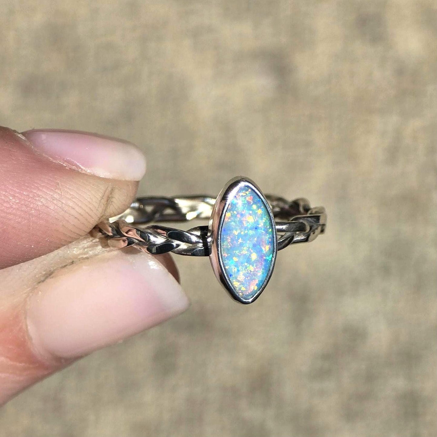 Crystal Opal Braided Ring size 6