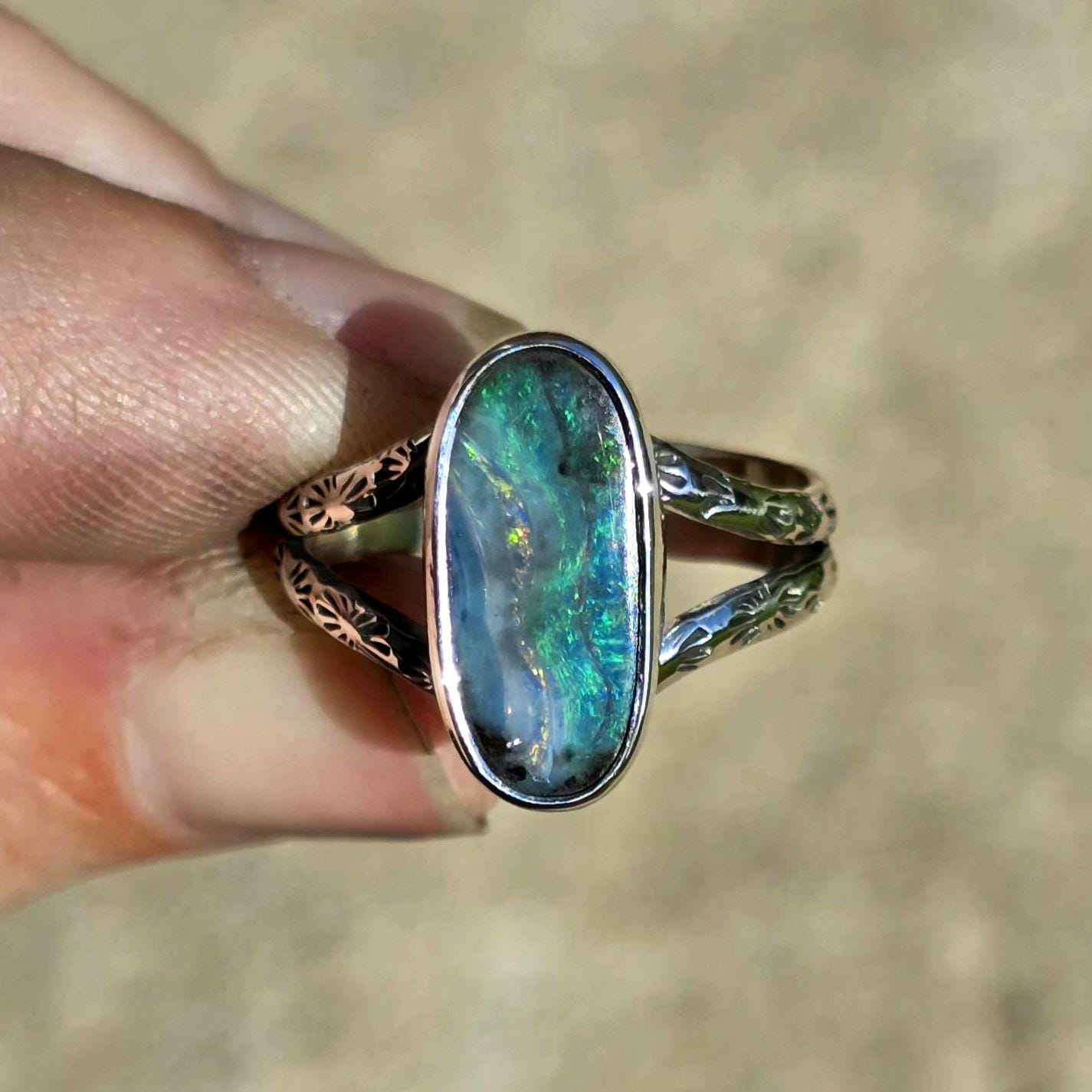 Boulder Opal Stamped Ring size 7
