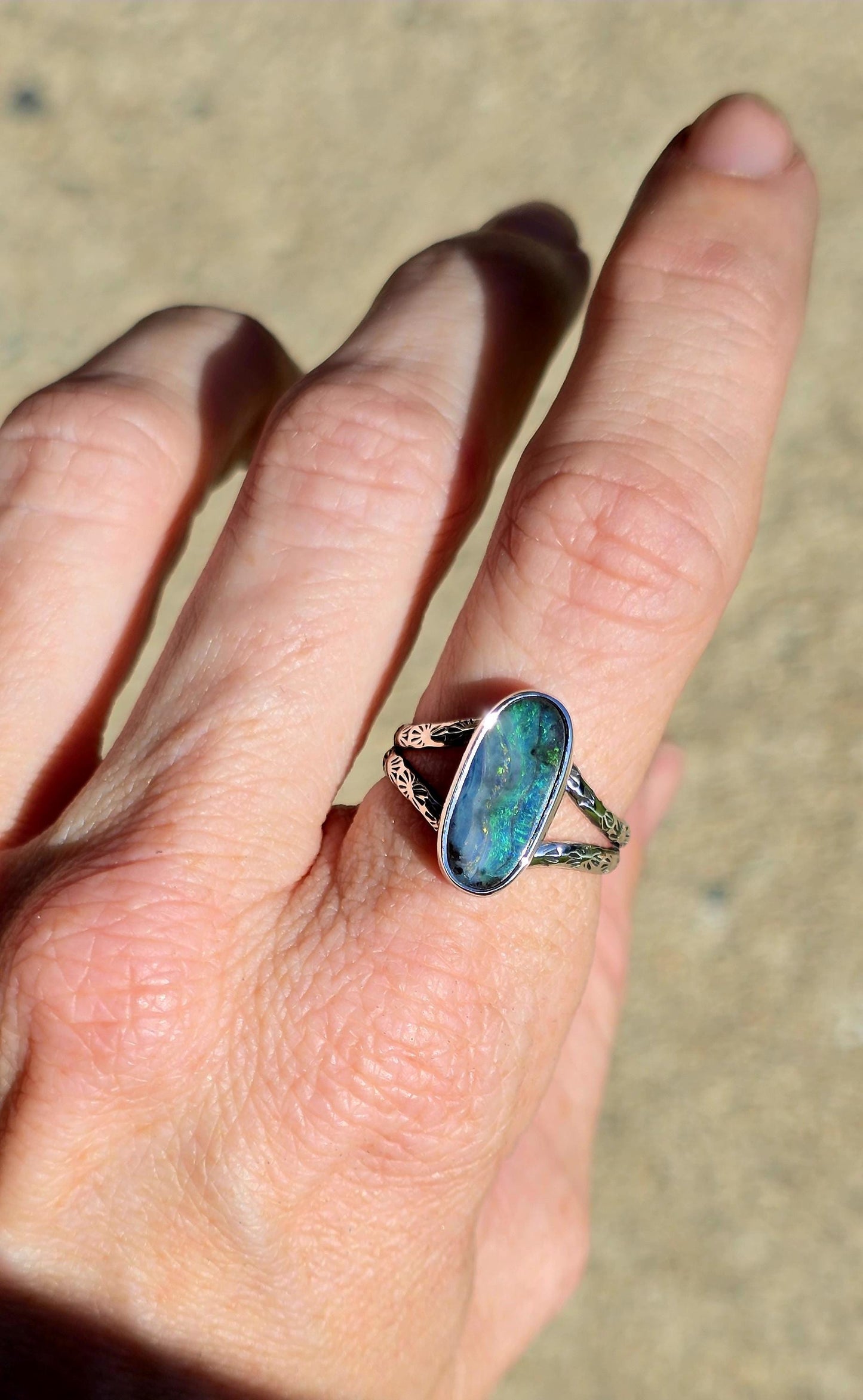 Boulder Opal Stamped Ring size 7