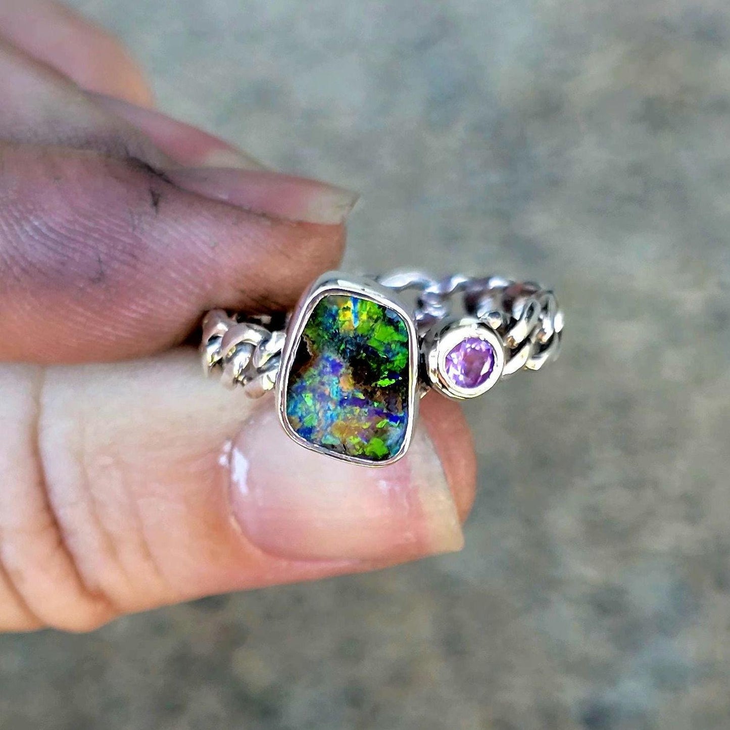Boulder Opal Pink Sapphire Ring